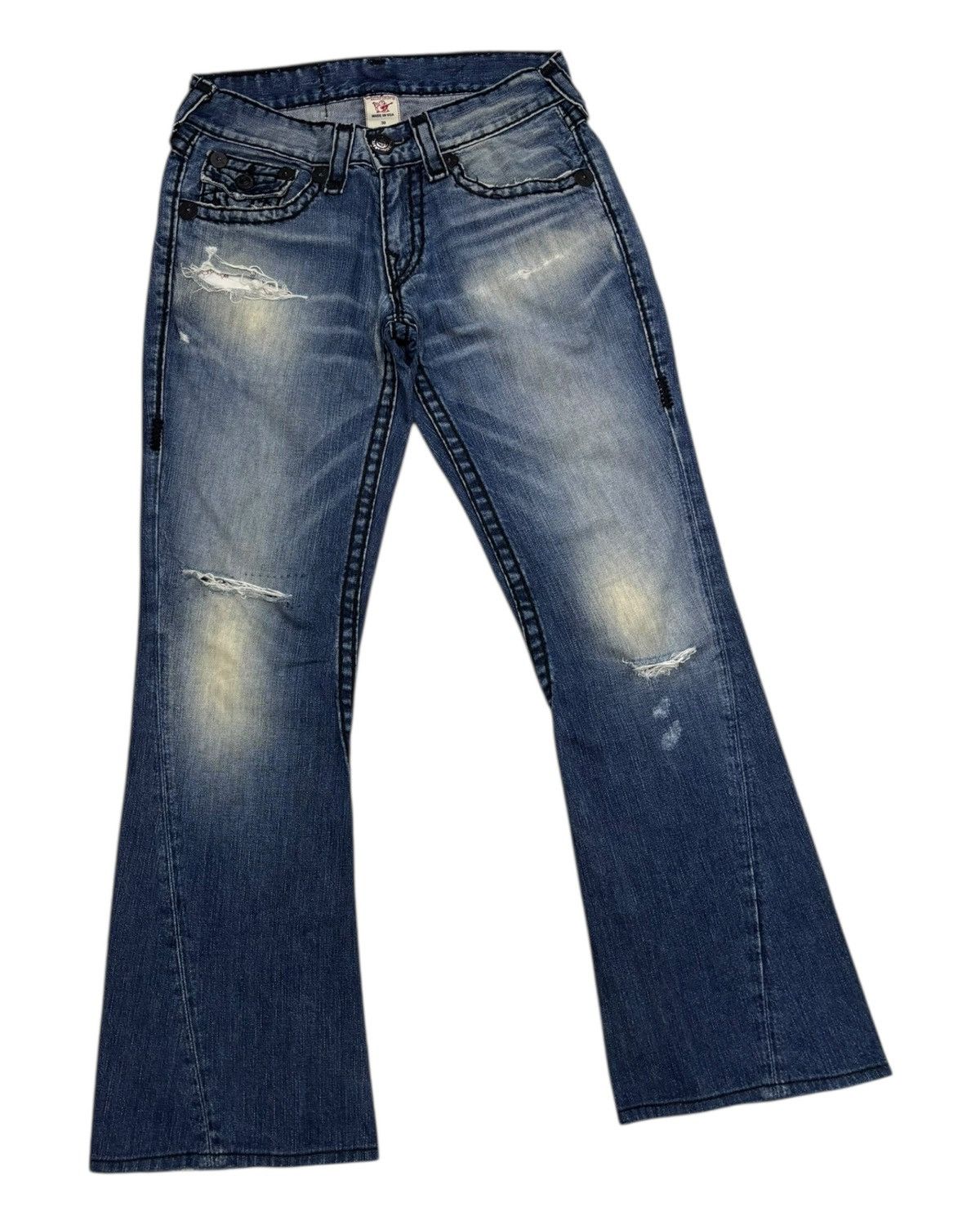 Hysteric Glamour × True Religion TRUE RELIGION Joey Super T Flared Jeans Distressed Denim Size US 30 / EU 46 - 3 Thumbnail