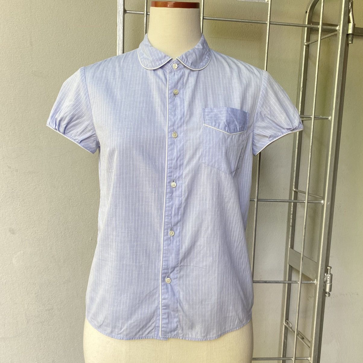Zucca ZUCCA Blue Pinstripe Puff Blouse Size M / US 6-8 / IT 42-44 - 1 Thumbnail