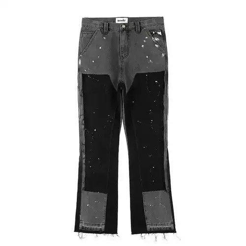 Japanese Brand Splash Ink Painted Washed Micro Elastic Denim Logging Pants Size US 36 / EU 52 - 2 Thumbnail