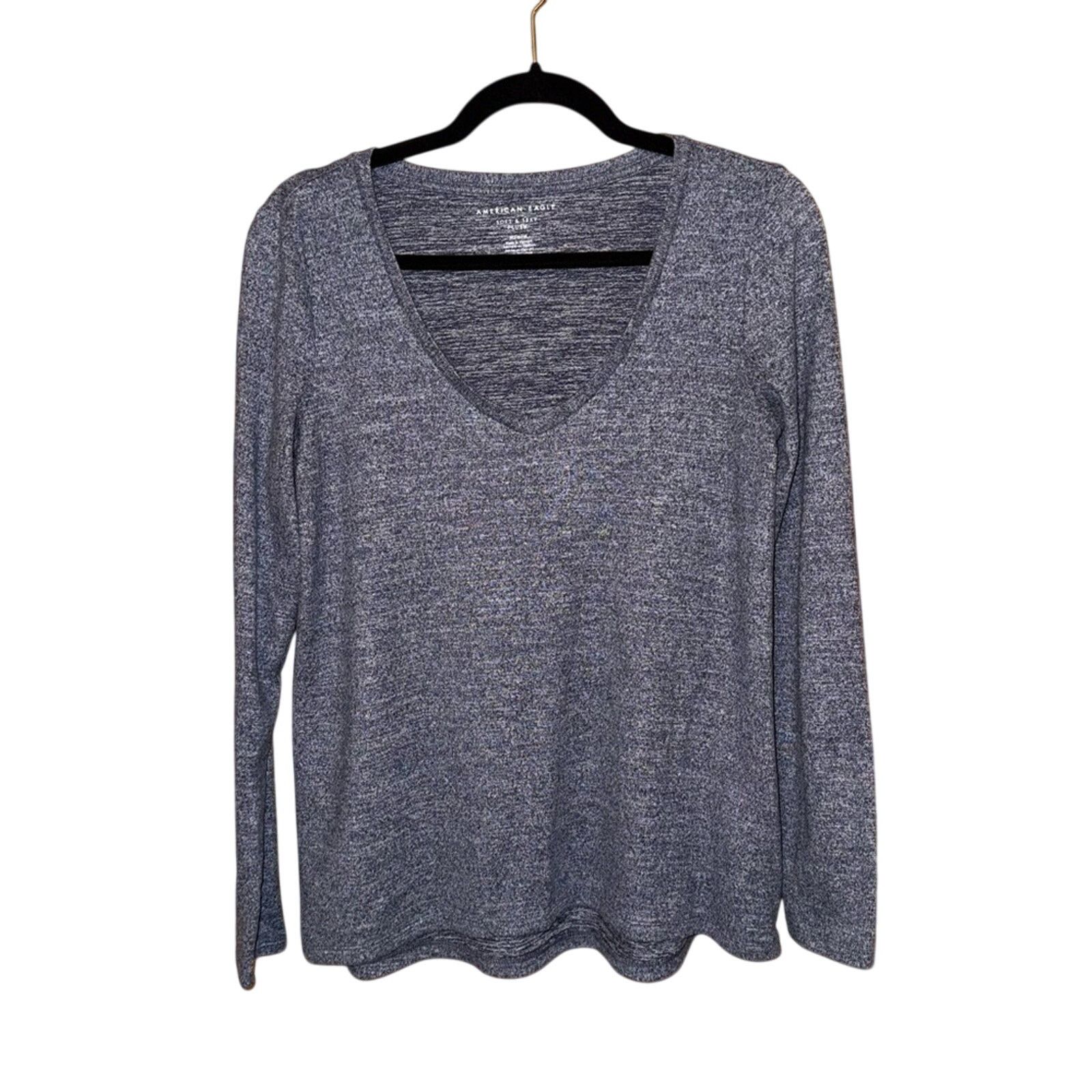 American Eagle Outfitters American Eagle Soft & Sexy Plush T-Shirt Women's Blue V-Neck Size M / US 6-8 / IT 42-44 - 1 Thumbnail