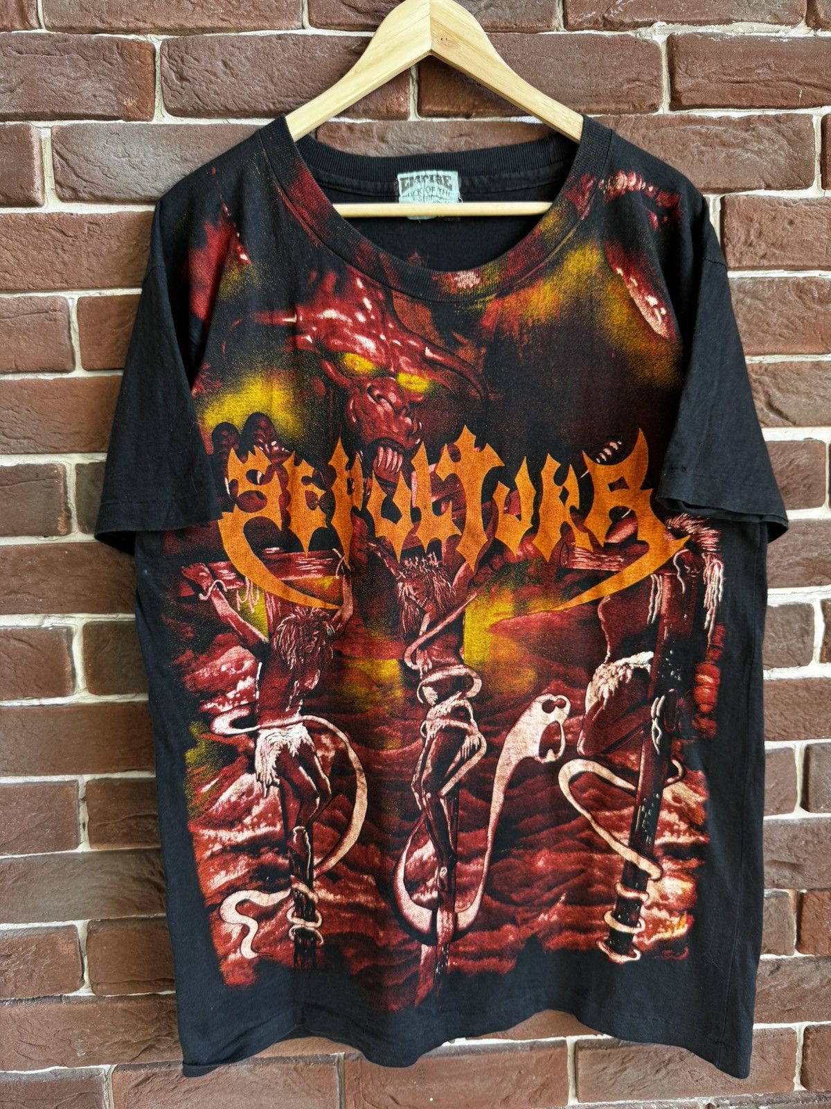 Band Tees Rare Vintage 90s Sepultura All Print Metal Band Tee Grail xl Size US XL / EU 56 / 4 - 5 Thumbnail