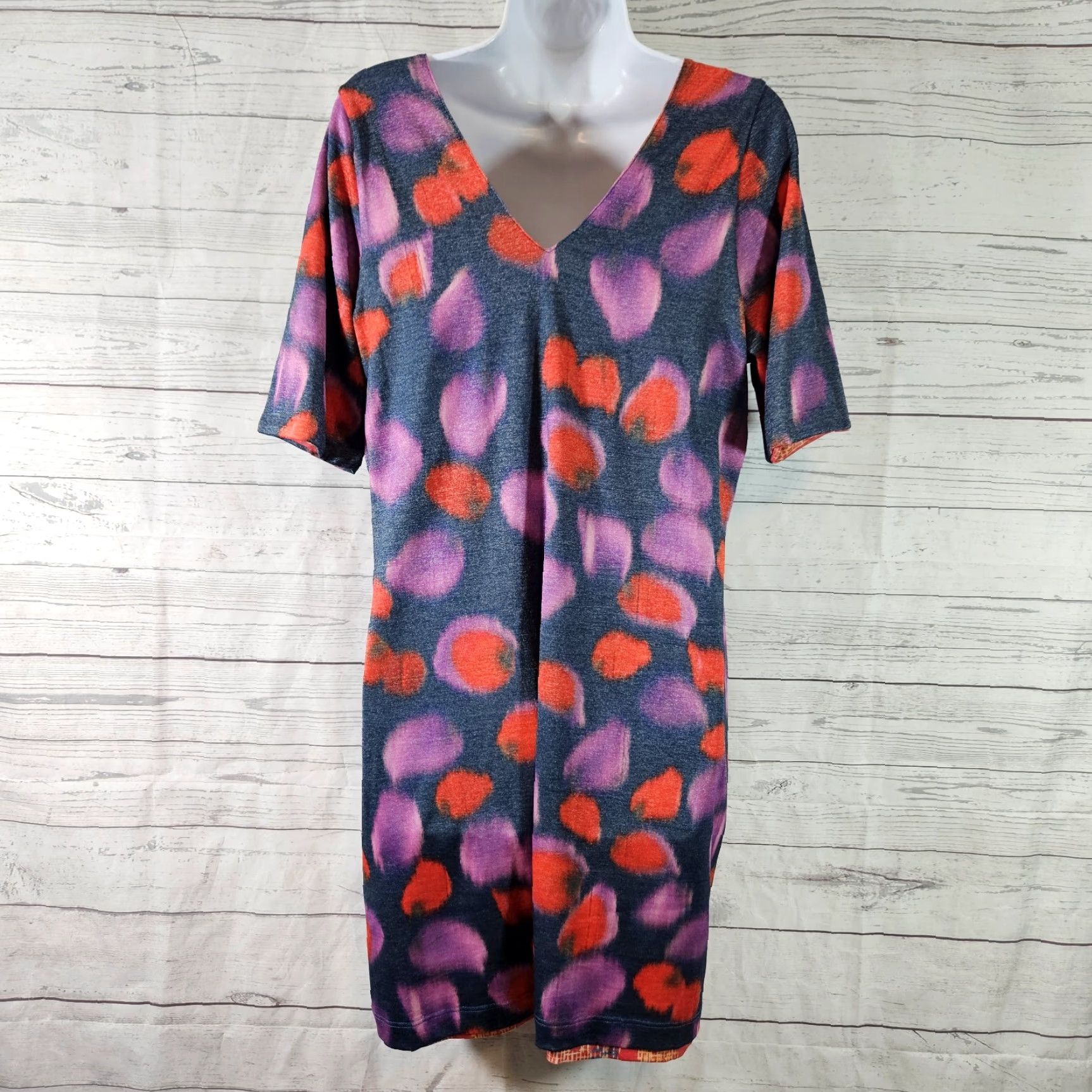 Doublet Nally & Millie Womens Reversible Dress Sz Large Purple Red Double V-Neck Dress Womens L Red V-Neck Mini Polyester Blend Short Sleeve 90s? Size L / US 10 / IT 46 - 3 Thumbnail
