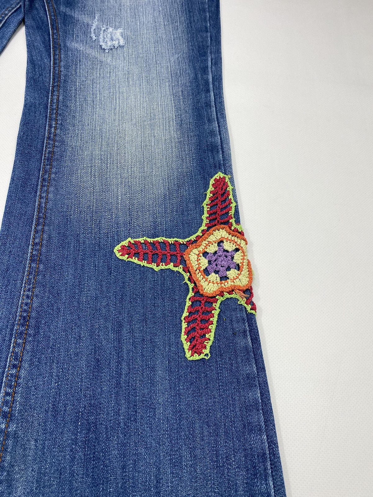 Vintage 🔥LASTDROP🔥 Y2K L Low Rise Starfish Flared Denim Jeans Pants Size 32" / US 10 / IT 46 - 7 Thumbnail