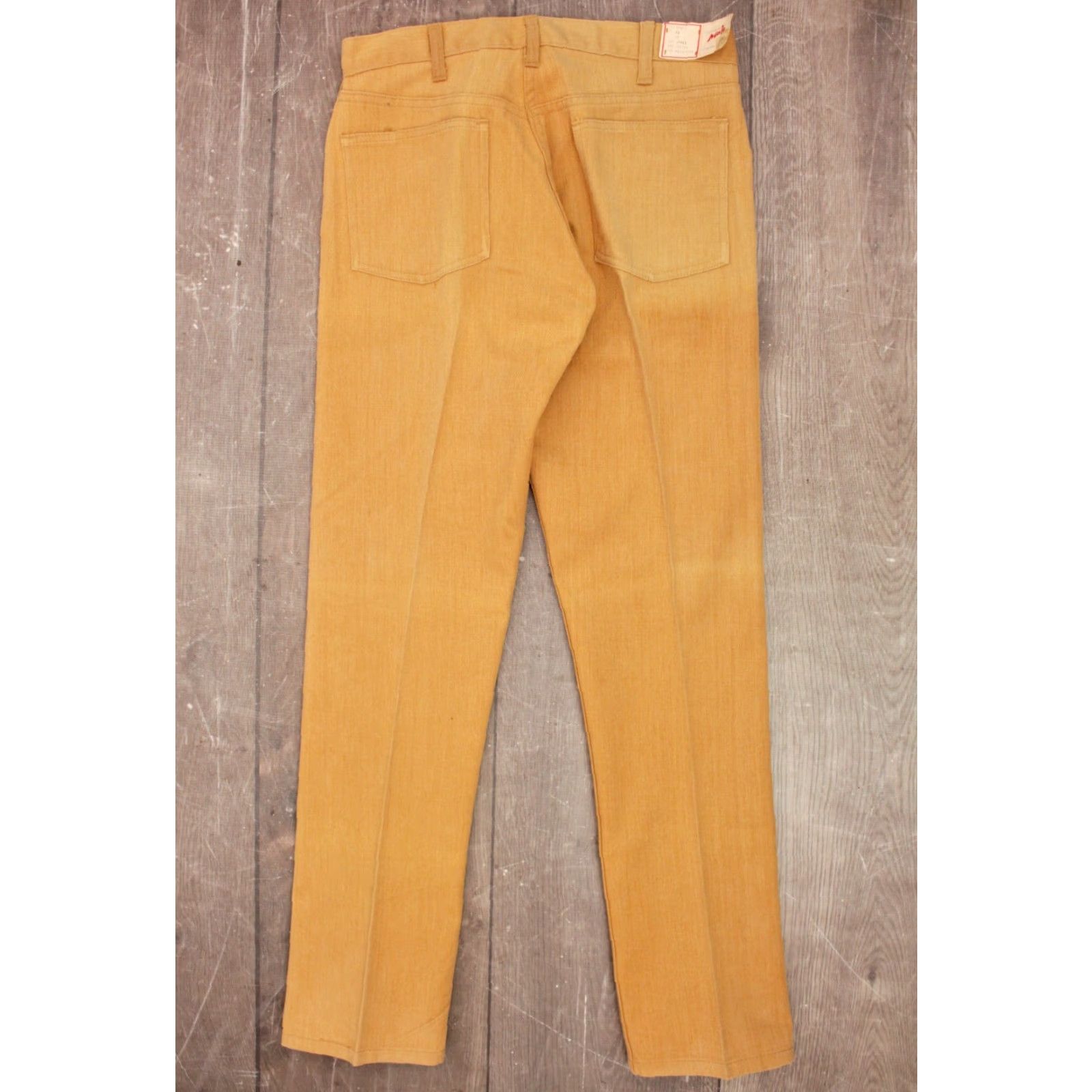 Denime VINTAGE Men’s VTG 1960s NOS Khaki Tapered Leg Pants 32x31 Beige Cotton Polyester 60s Western Mens Size US 32 / EU 48 - 3 Thumbnail