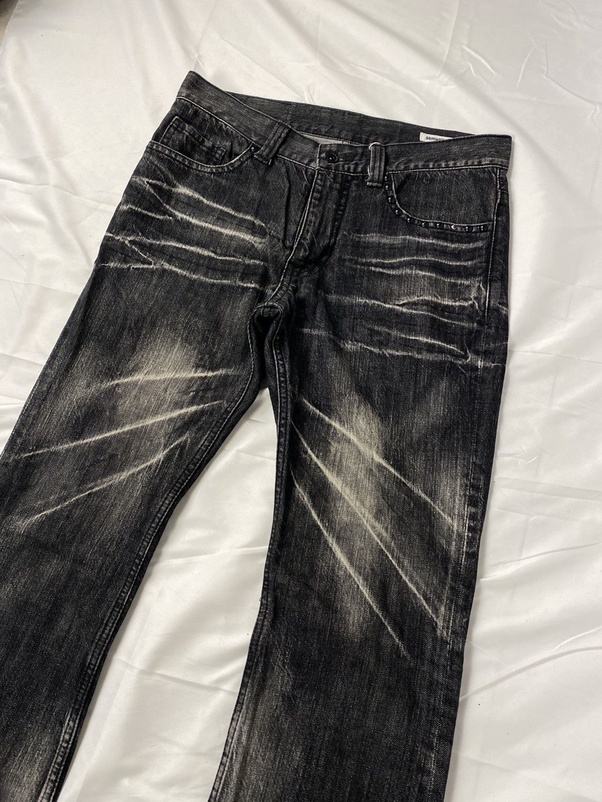 Japanese Brand Semantic Design Studded Skull Flared Washed Denim Jeans Size US 31 - 17 Thumbnail