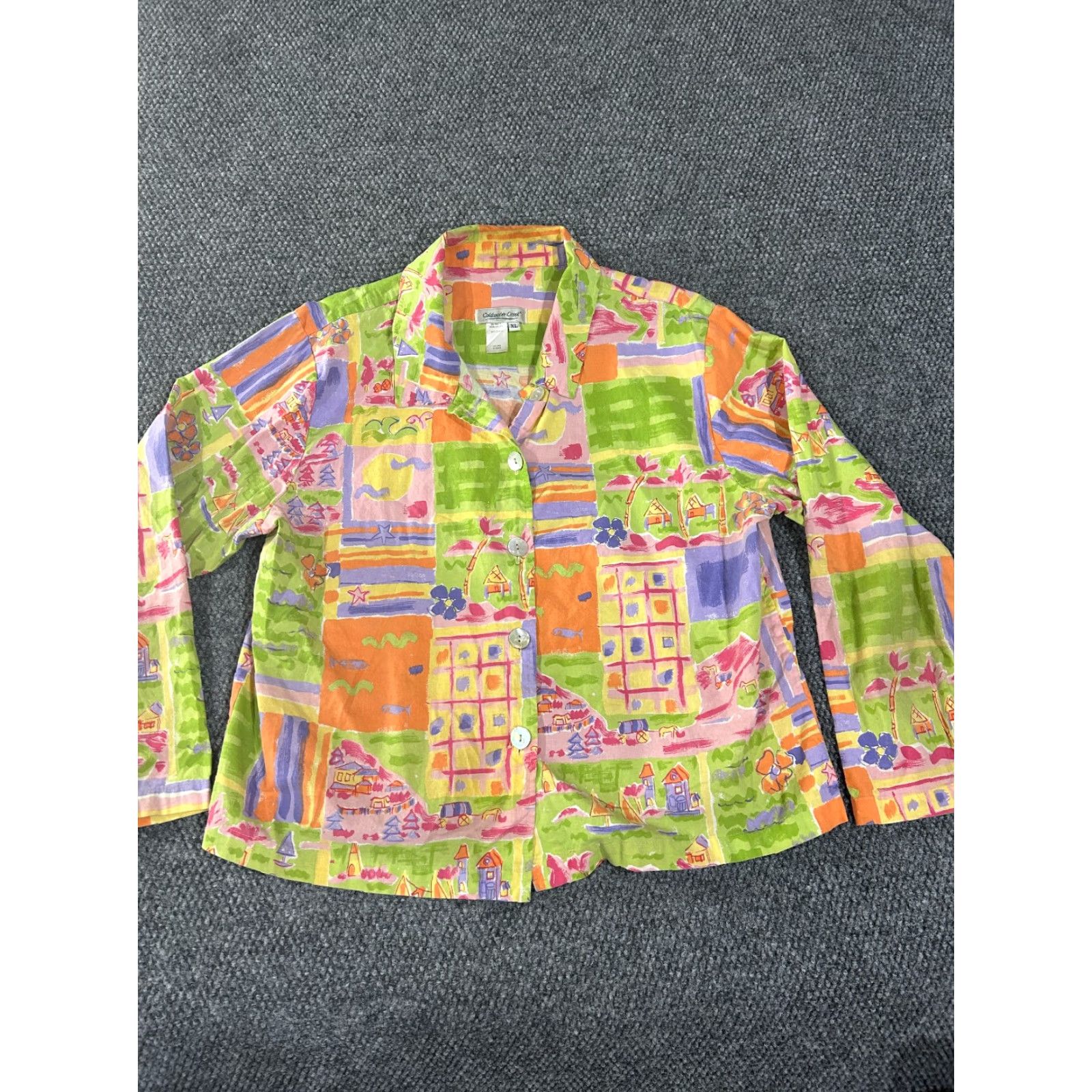 Coldwater Creek Coldwater Creek Jacket Womens XL Multicolor Button Front Lightweight Beaded Casual Spring Summer Fall Knit Stretch Regular Geometric Cotton Rayon Size XL / US 12-14 / IT 48-50 - 2 Thumbnail