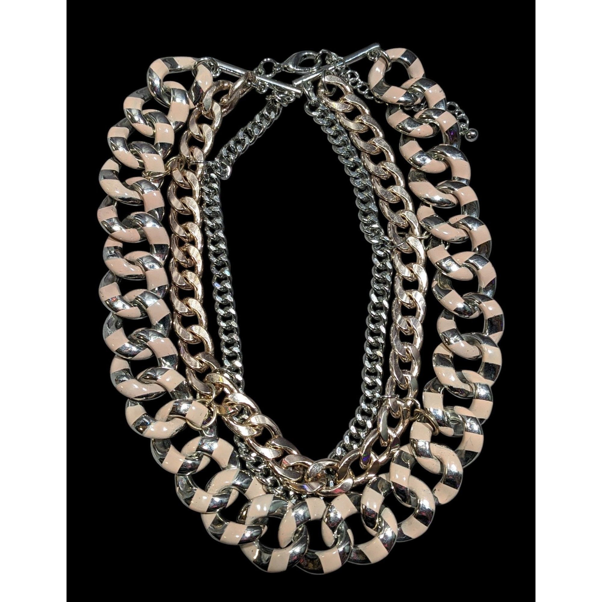 Other Metallic Statement Necklace Silver And Gold Tone With Pink P Size ONE SIZE - 1 Thumbnail