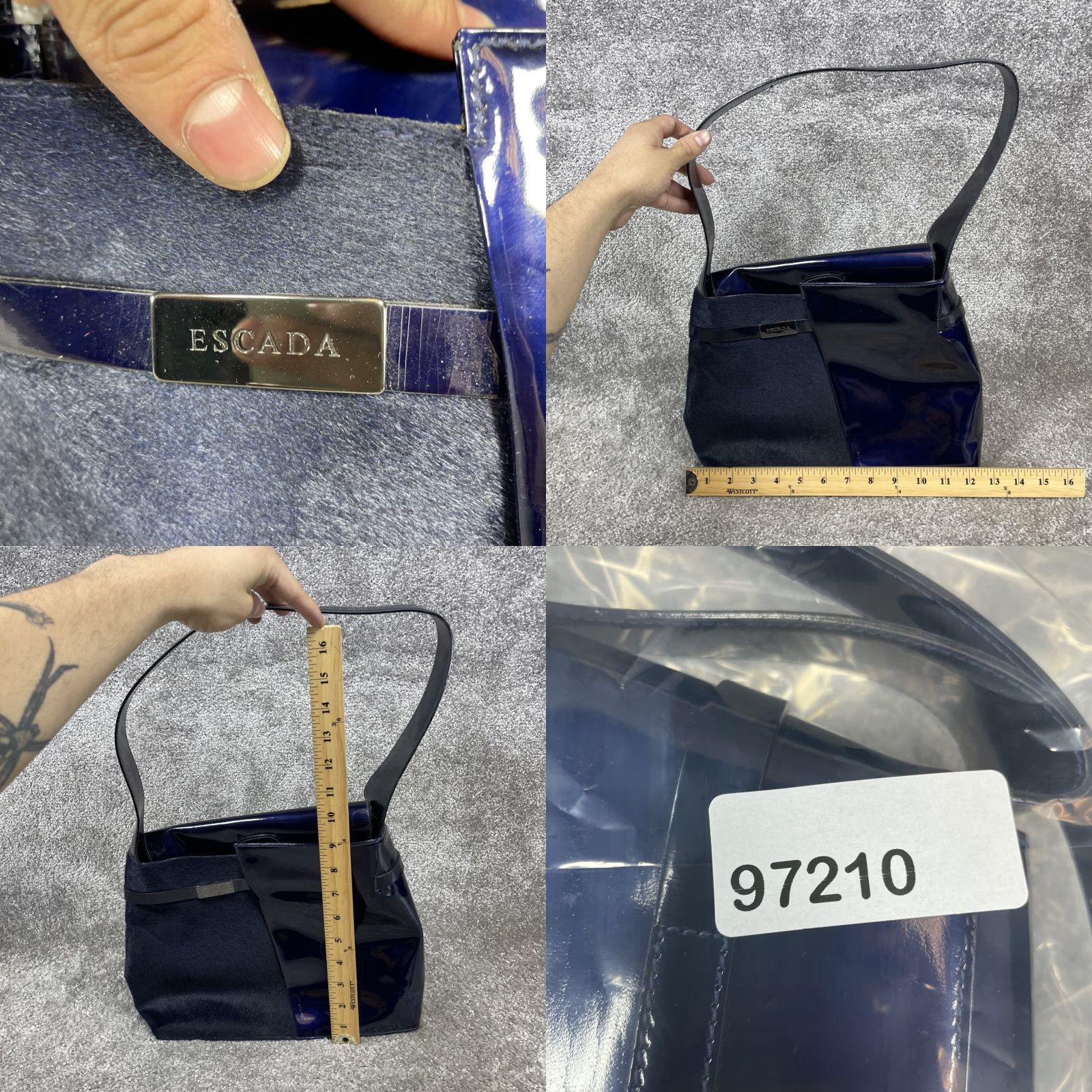 Escada VINTAGE Escada Handbags Navy Blue Patent Leather Inner Pockets Shoulder Strap Navy Womens Medium Bag 12 x 10 in - Classic Shoulder Bag - EsCADA Size ONE SIZE - 8 Thumbnail