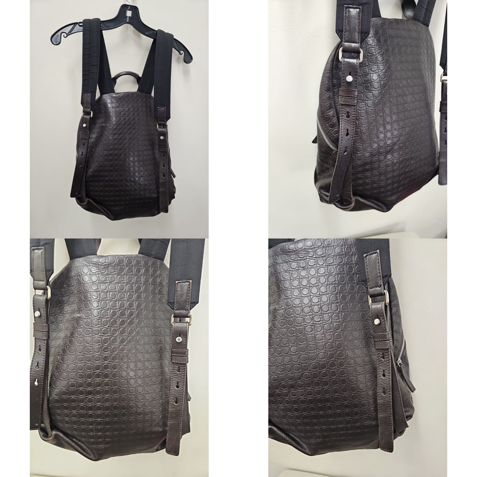 Salvatore Ferragamo Salvatore Ferragamo Backpack Leather Embossed All Over Pattern Black Men Backpack Pockets 2 Distressed Leather Size ONE SIZE - 8 Thumbnail