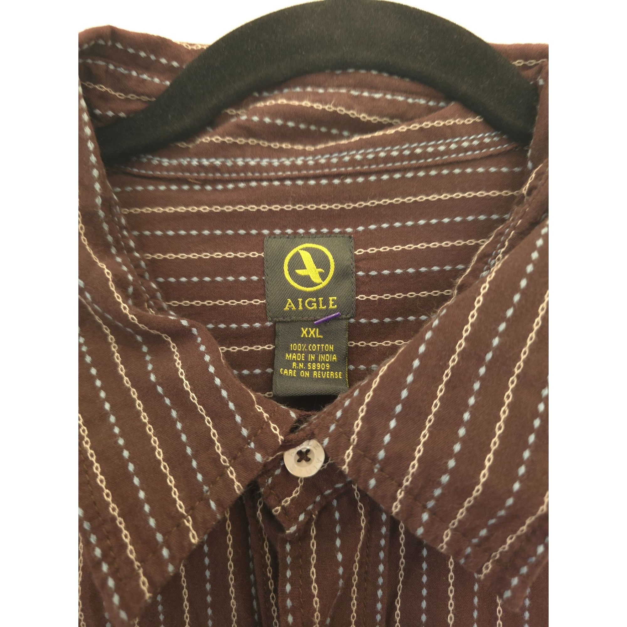 Aigle Aigle Men's XXL Brown Striped Button-Down Shirt - 100% Cotto Size US XXL / EU 58 / 5 - 2 Thumbnail