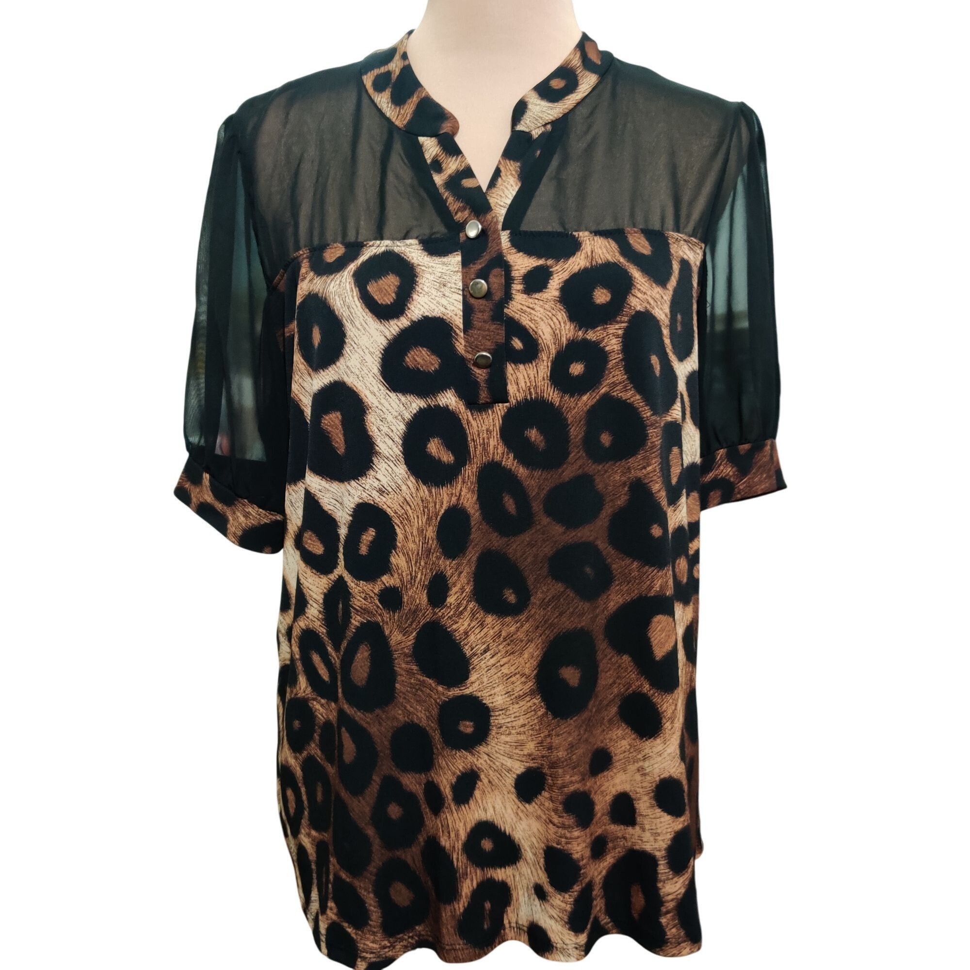 Other Adele & May Womens Blouse Leopard Print Sheer Black Pleated Size XL / US 12-14 / IT 48-50 - 1 Thumbnail