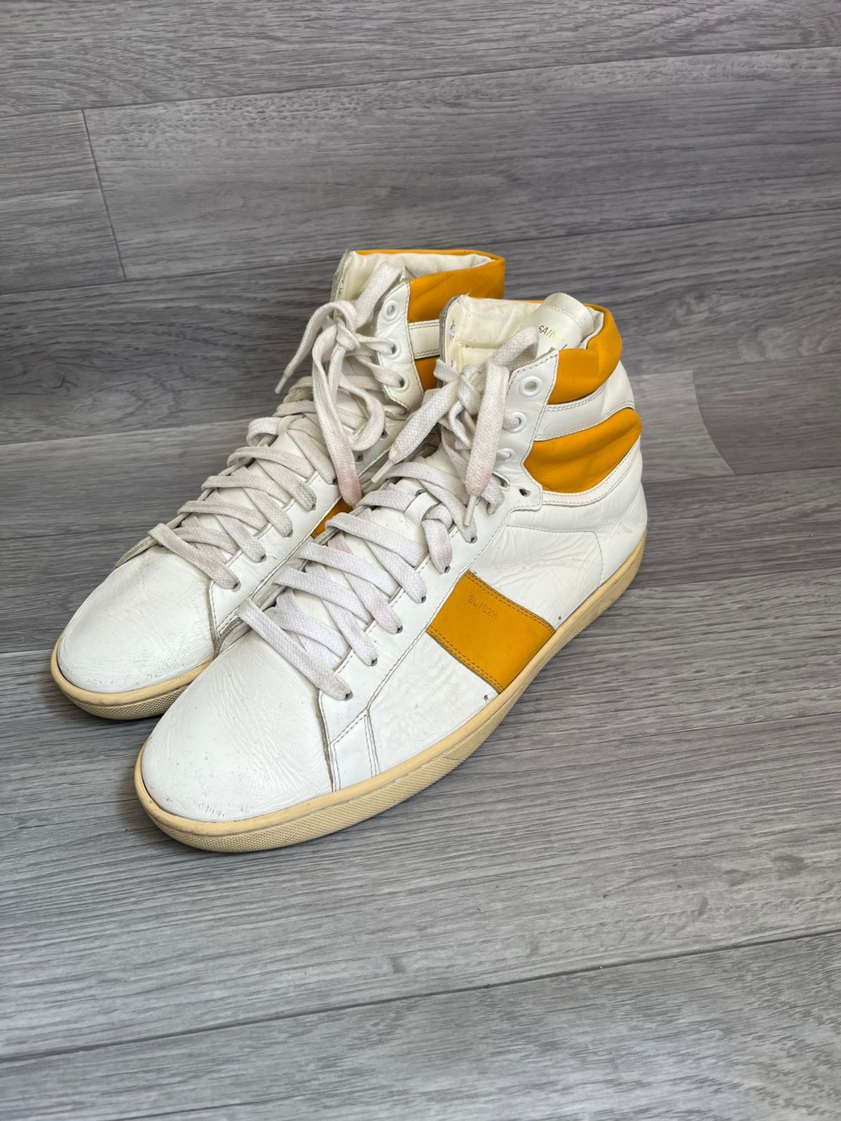 Saint Laurent Paris Saint Laurent SL/02H White Leather Hi-Top Sneakers Sz 43 Size US 10 / EU 43 - 1 Thumbnail