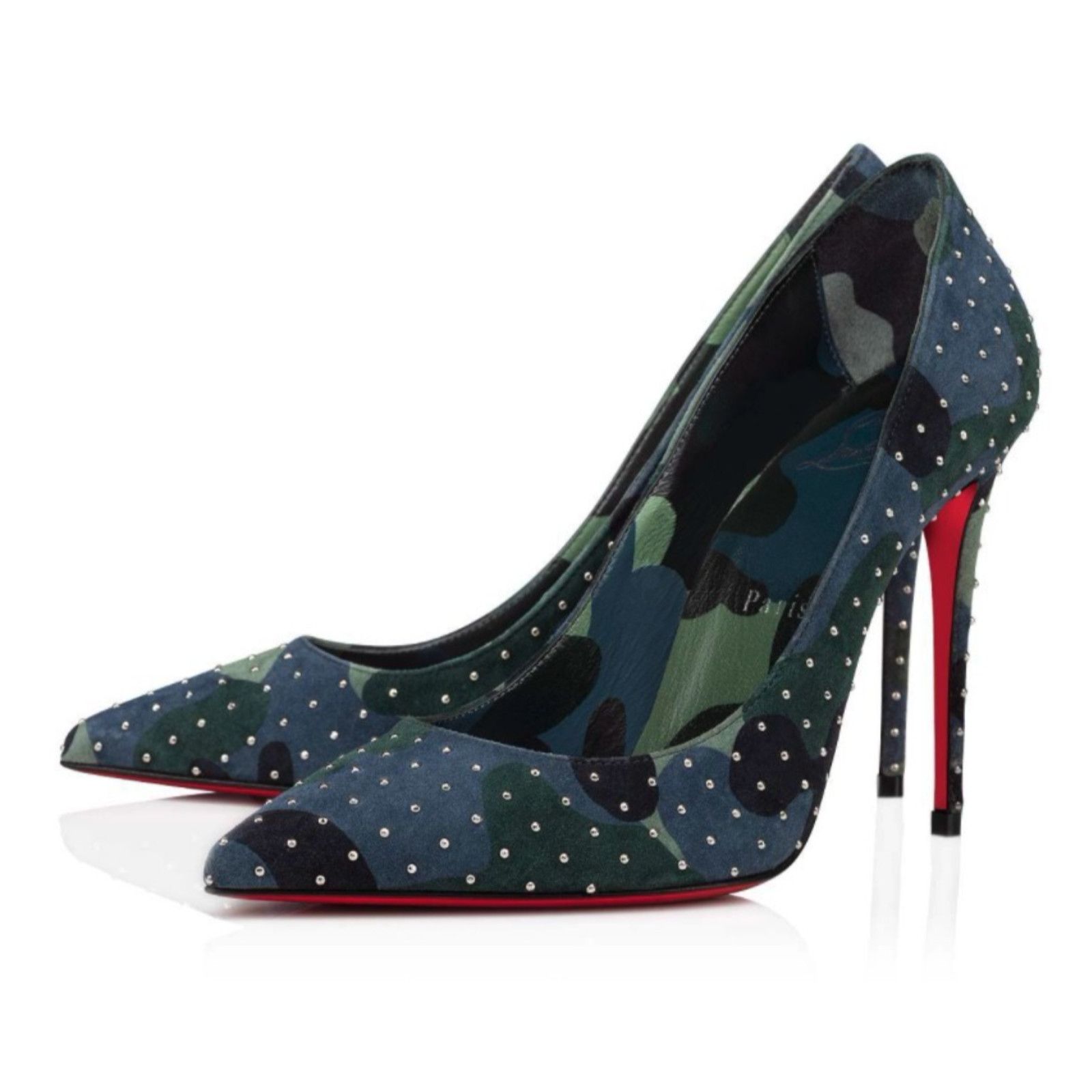 Christian Louboutin Kate Plume 100 Camo Blue Green Suede Classic Heel Pump 41 Size US 11 / IT 41 - 1 Thumbnail