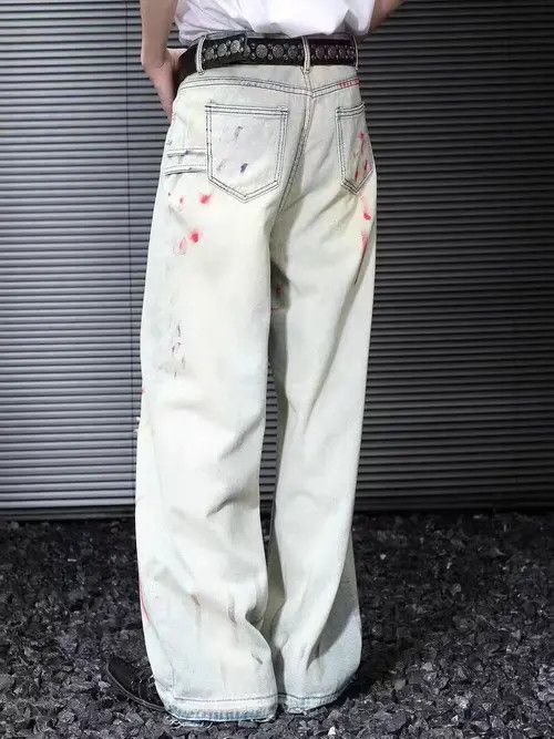 Japanese Brand Splashed retro raw edge ripped baggy jeans Size US 32 / EU 48 - 4 Thumbnail