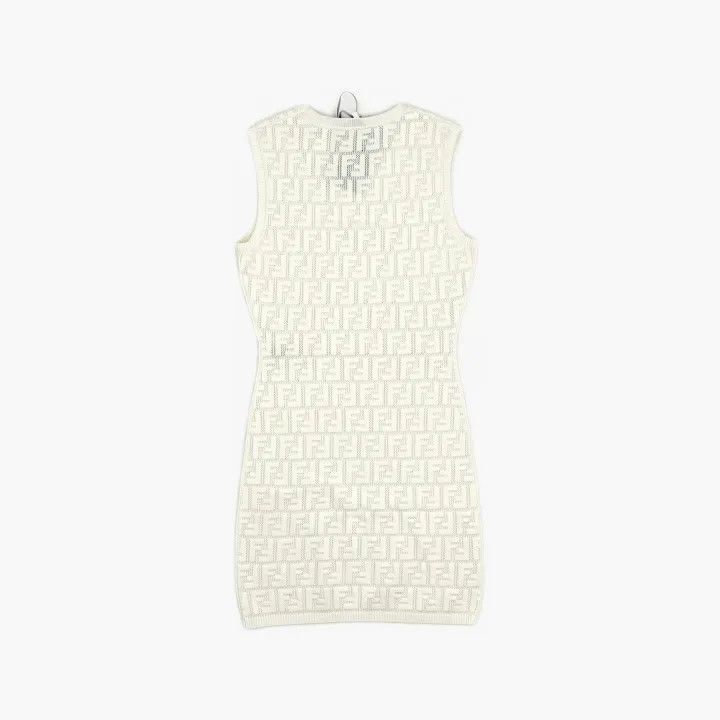 Fendi Fendi White Sleeveless Knit Dress with Logo -2507 Size S / US 4 / IT 40 - 2 Thumbnail