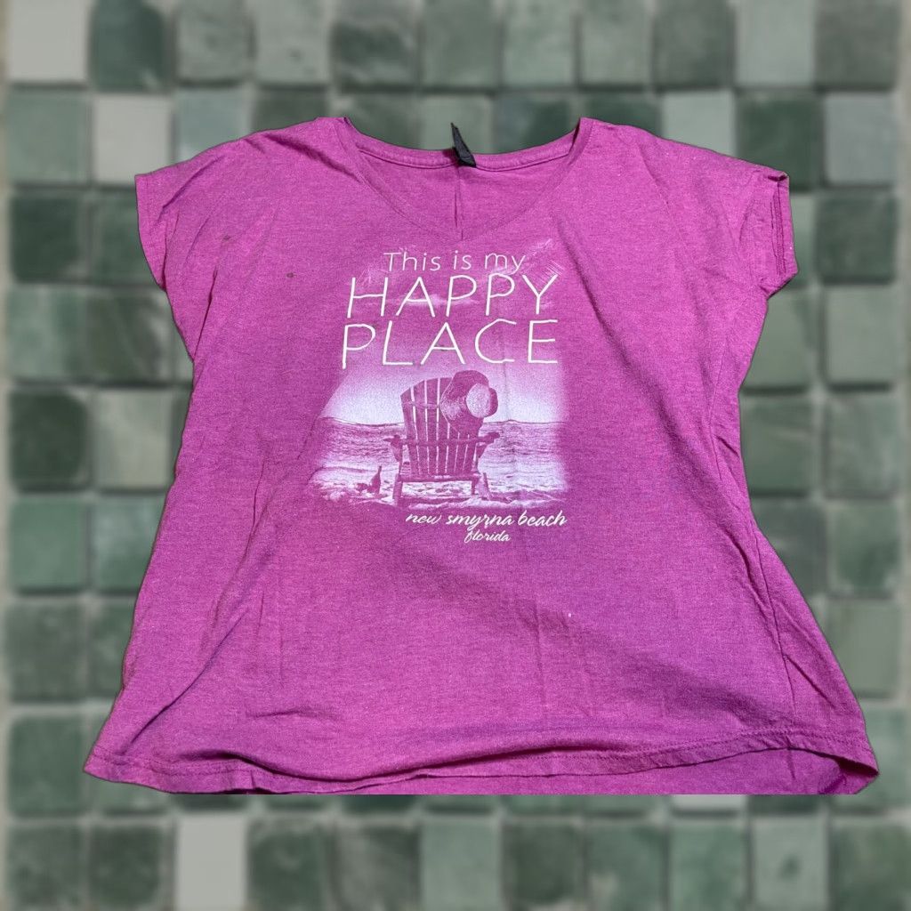 Vintage Beach Shirt Purple My Happy Place L Womens Short Sleeve New Smyrna Beach Florida Cotton Logo T-Shirt Size L / US 10 / IT 46 - 1 Thumbnail