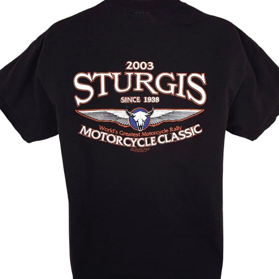 Hanes VINTAGE Sturgis T Shirt Mens Size Large Black Y2K 2003 Black Hills Rally Eagle Hanes Shirt Mens Black Hills Rally 2003 Biker Souvenir Size US L / EU 52-54 / 3 - 4 Thumbnail