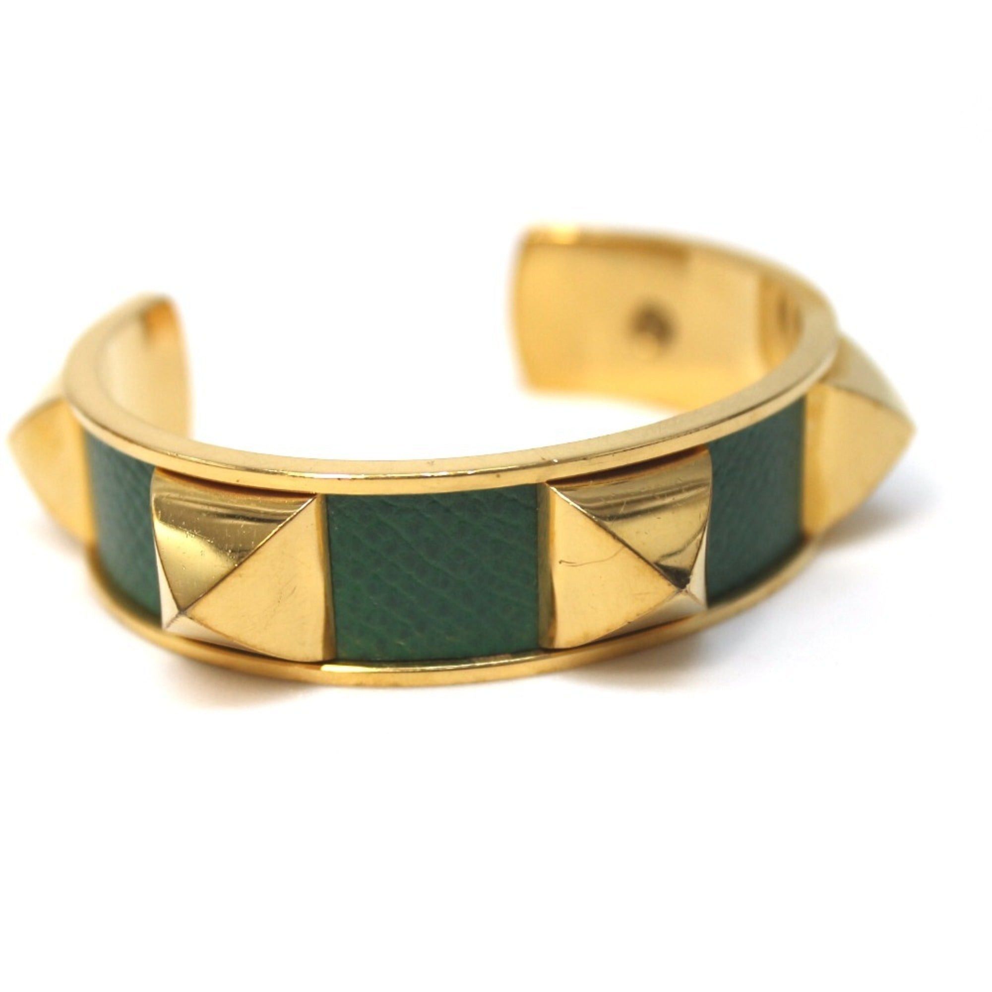 image of Hermes Medor Accessories Bangle Bracelet Leather/metal Ladies Green X Gold in Black, Women's