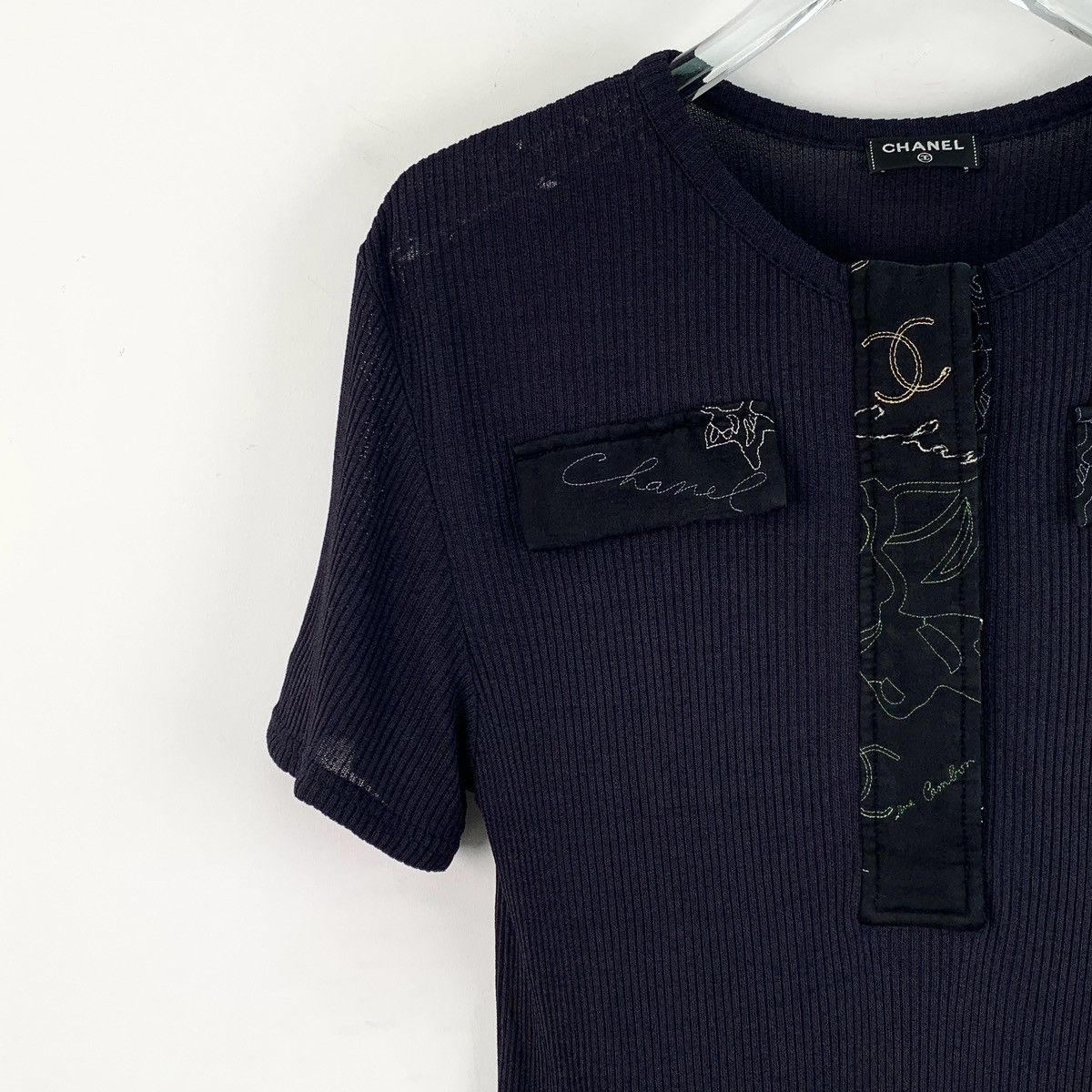 Chanel Chanel Black Silk Pattern Embroidered Knit Sweatshirt Size XS / US 0-2 / IT 36-38 - 3 Thumbnail