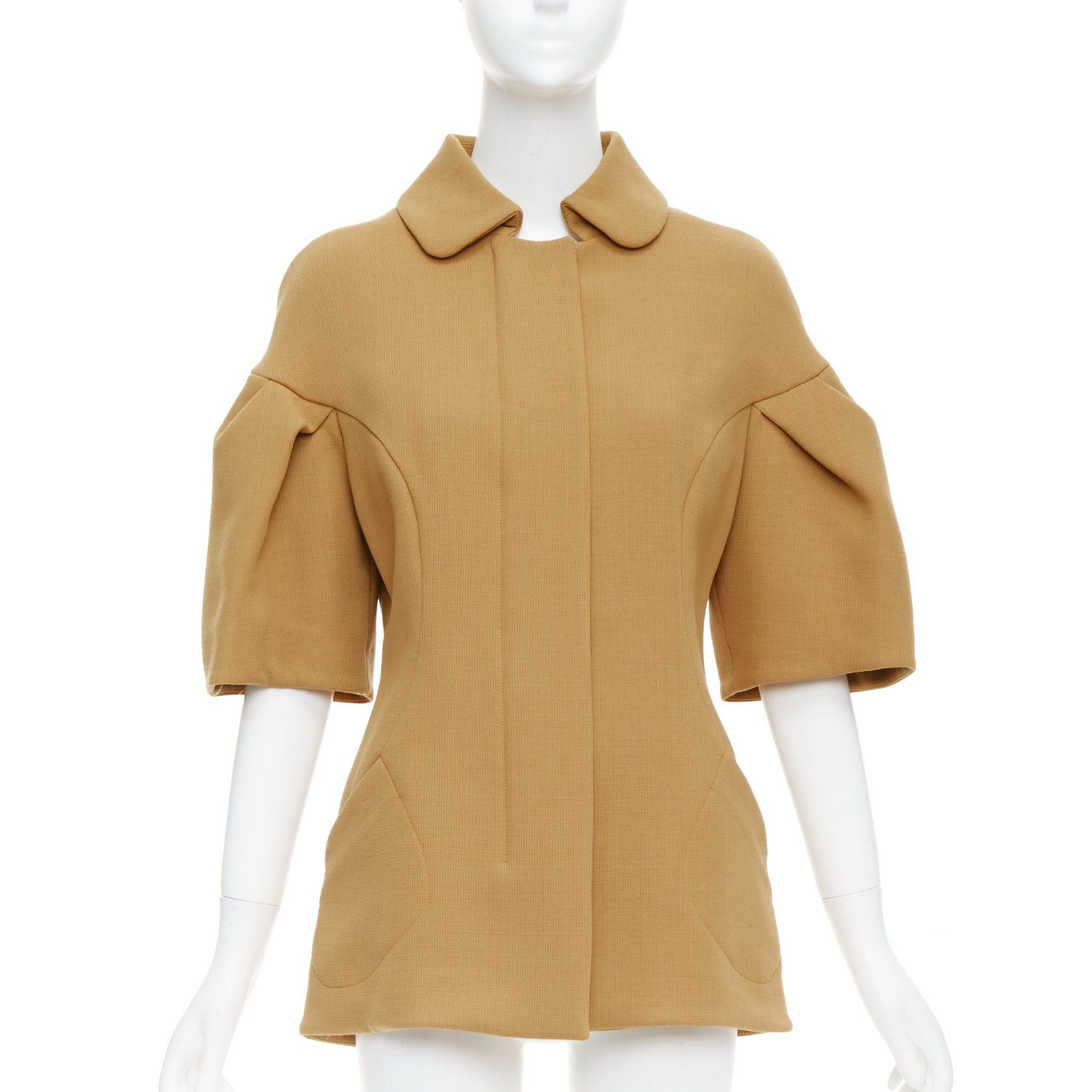 Marni MARNI camel virgin wool puff darted sleeve zip round collar coat IT40 S Size S / US 4 / IT 40 - 1 Thumbnail