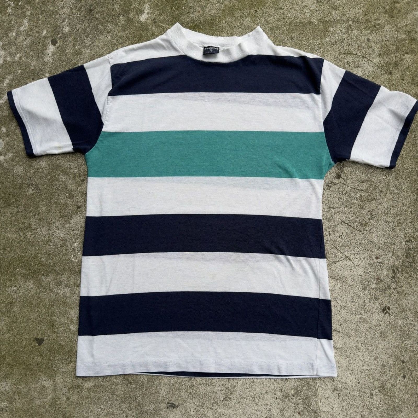 Vintage 70s Paper Thin Distressed Striped Blue Faded Tee ERD Grunge Size US S / EU 44-46 / 1 - 6 Thumbnail
