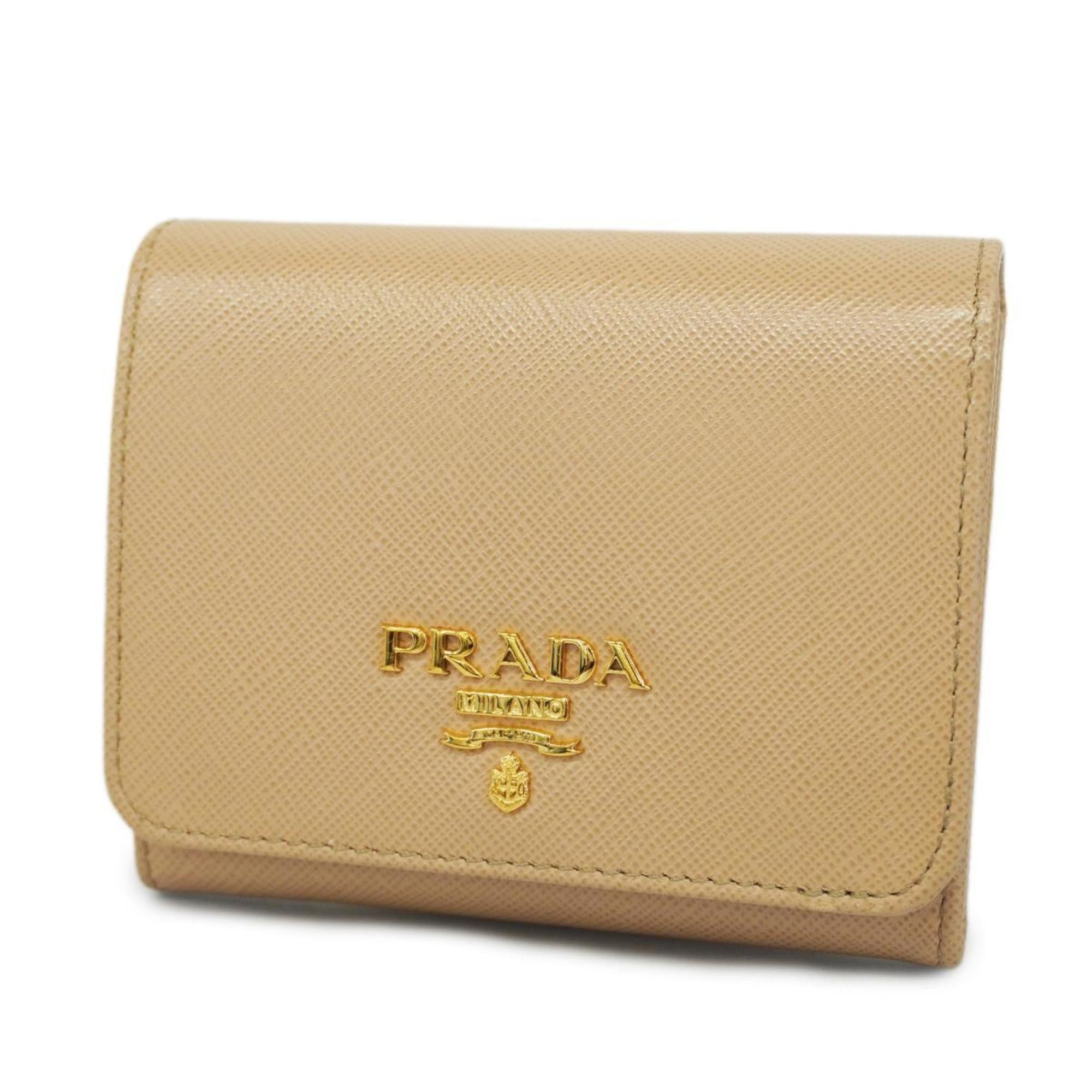 image of Prada Tri-Fold Wallet Saffiano Leather Beige Women's