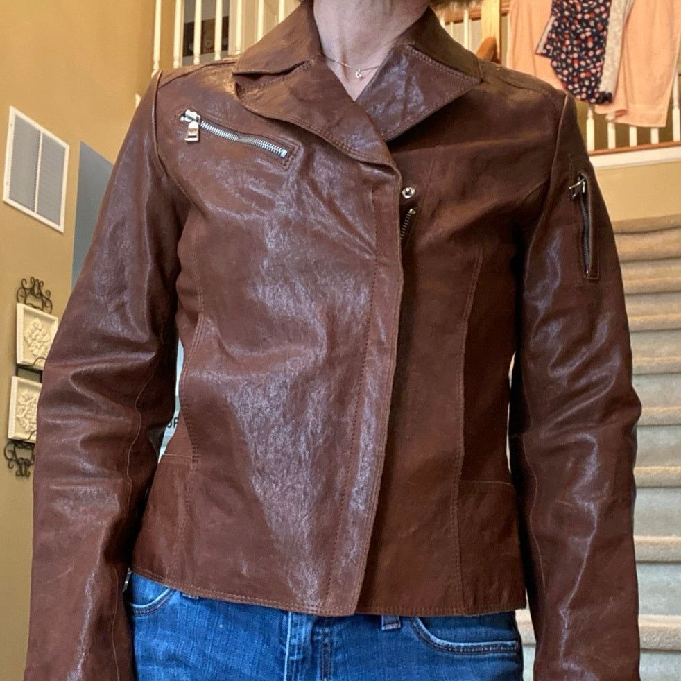 Andrew Marc Andrew Marc NY $450 Leather Cocoa Brown Biker Jacket S Size S / US 4 / IT 40 - 18 Thumbnail