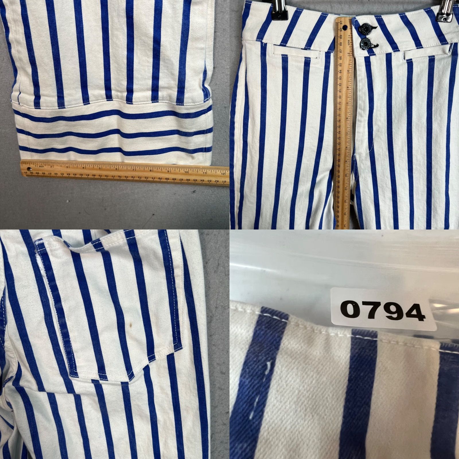 Vintage ASKK NY Pants Adult Womens 26 White Striped Wide-Leg Cotton Blend 30" Inseam Size 26" / US 2 / IT 38 - 8 Thumbnail