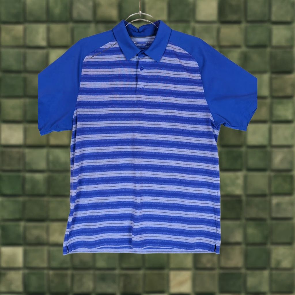Under Armour Under Armour Polo Shirt Mens Large Purple Striped Short Sleeve Golf Heat Gear Size US L / EU 52-54 / 3 - 1 Thumbnail