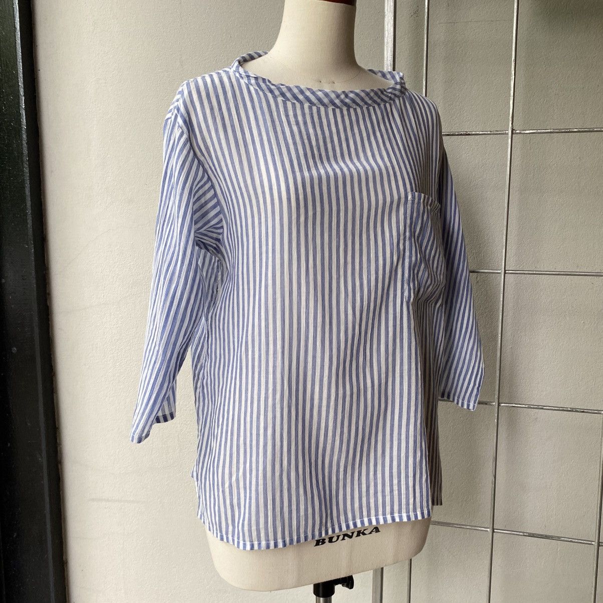 Issey Miyake Plantation Blue Stripe Cotton Top with Pocket Size M / US 6-8 / IT 42-44 - 13 Thumbnail