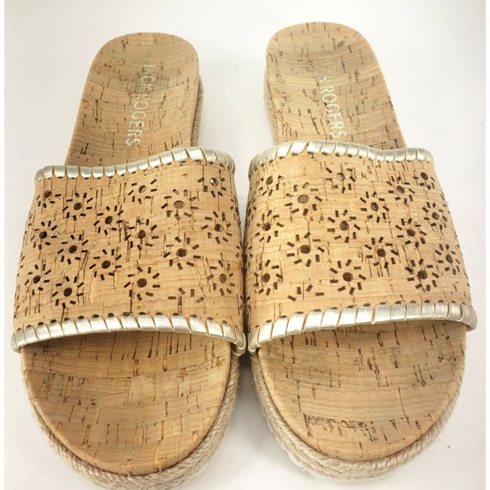 Jack Rogers Jack Rogers Sandals Women's 7M Tan Brown Cork Espadrille Slip On Wedge Casual Comfort & Style Size US 7 / IT 37 - 3 Thumbnail