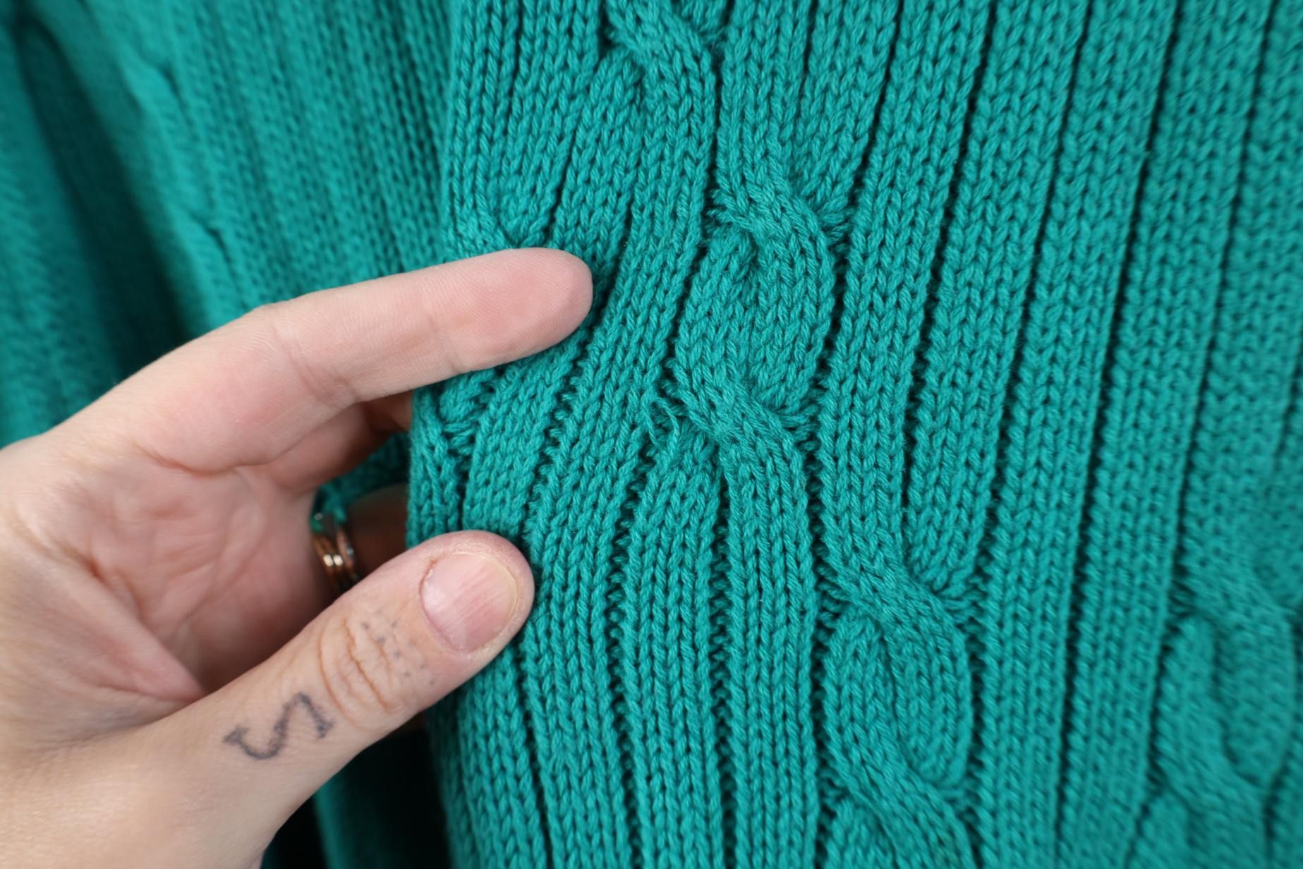 Vintage Vintage 90s Streetwear Chunky Cotton Knit Sweater Teal Size US L / EU 52-54 / 3 - 4 Thumbnail