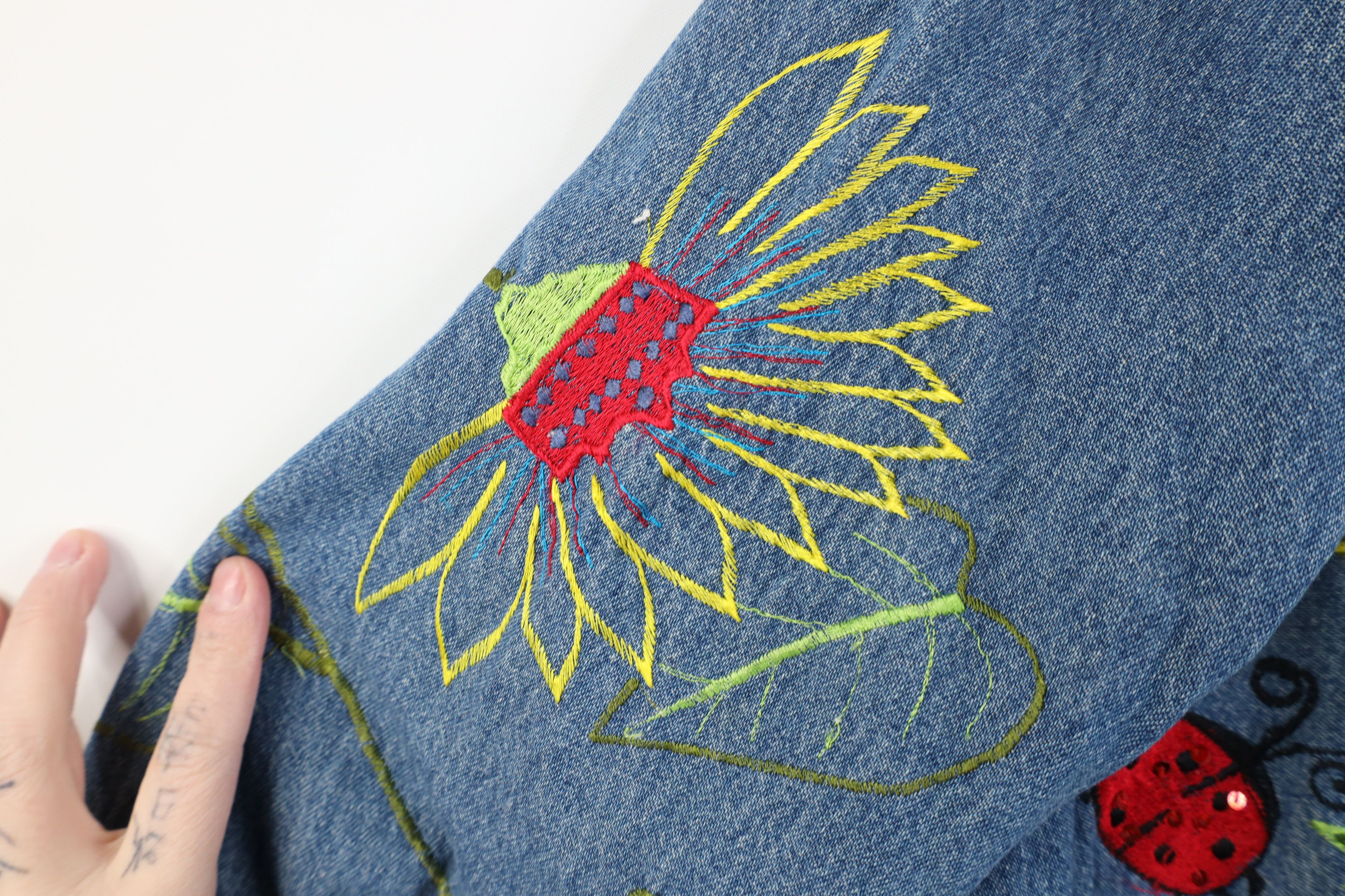 Vintage Vintage 90s Y2K Streetwear Nature Sun Flower Denim Jacket Size M / US 6-8 / IT 42-44 - 6 Thumbnail