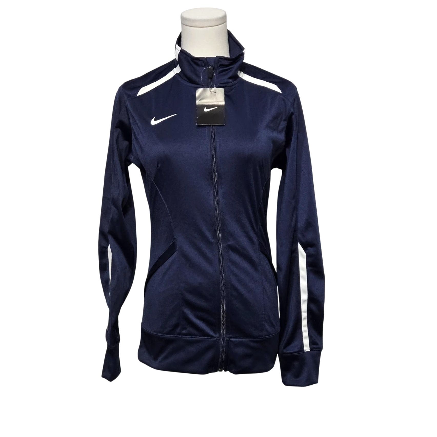 Nike Nike Jacket Womens XS Navy Track Training Full Zip Swoosh White Stripe 598585 Size XS / US 0-2 / IT 36-38 - 2 Thumbnail
