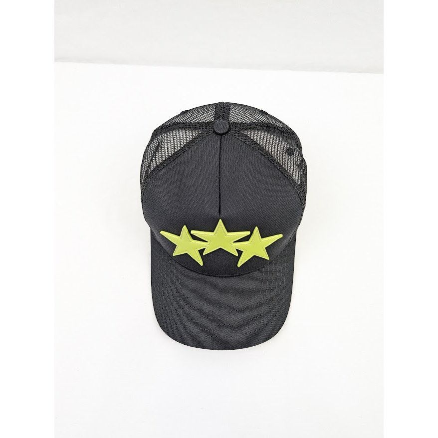 Amiri o1rshd1 Q:12 / Three Star Trucker Cap / Hat in Black/Lime Size ONE SIZE - 2 Thumbnail