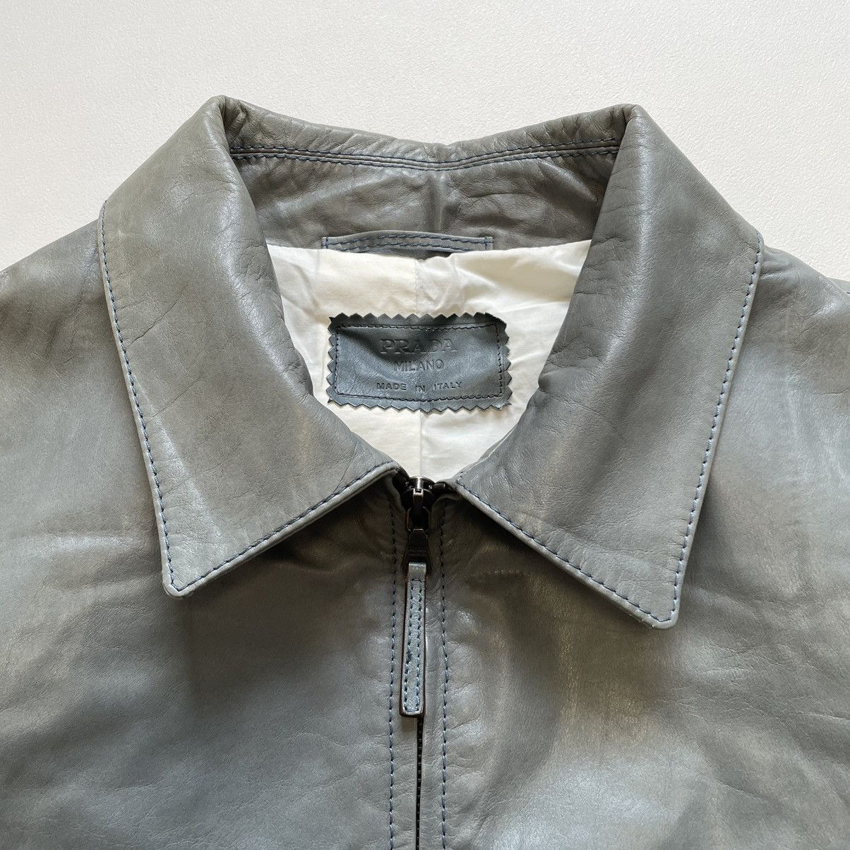Prada Mid 2000s Powder Blue Treated Leather Jacket Size US M / EU 48-50 / 2 - 4 Thumbnail
