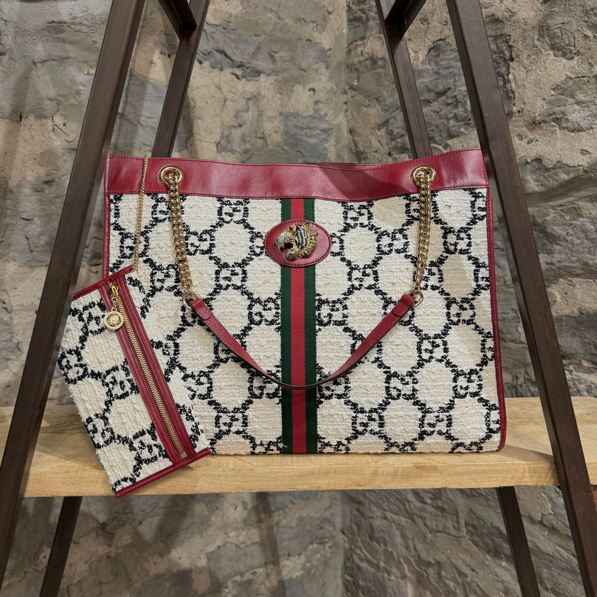 Gucci Gucci Large Rajah GG Ivory Tweed Tote Bag W/ Pouch Size ONE SIZE - 1 Thumbnail