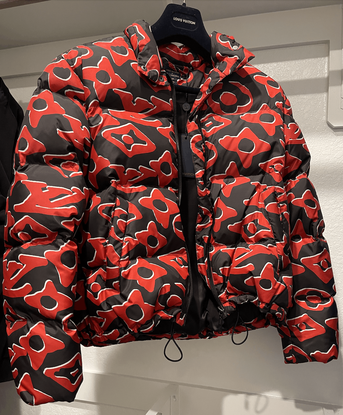 image of Louis Vuitton X Urs Fischer Black & Red Monogram Down Jacket in Red/Black, Women's (Size XS)