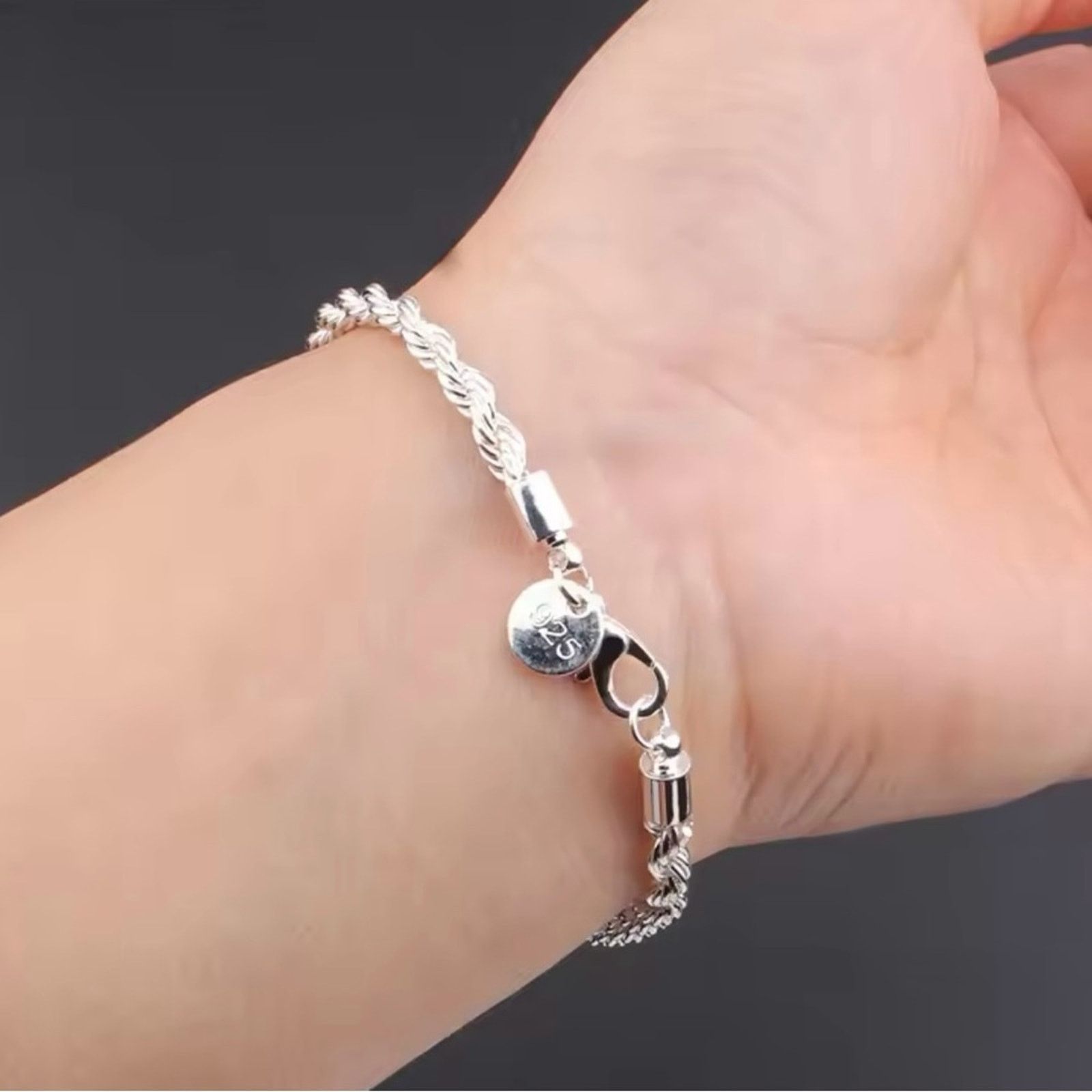 Other Sterling Silver 4MM Twisted Rope Chain Bracelet Size ONE SIZE - 2 Thumbnail