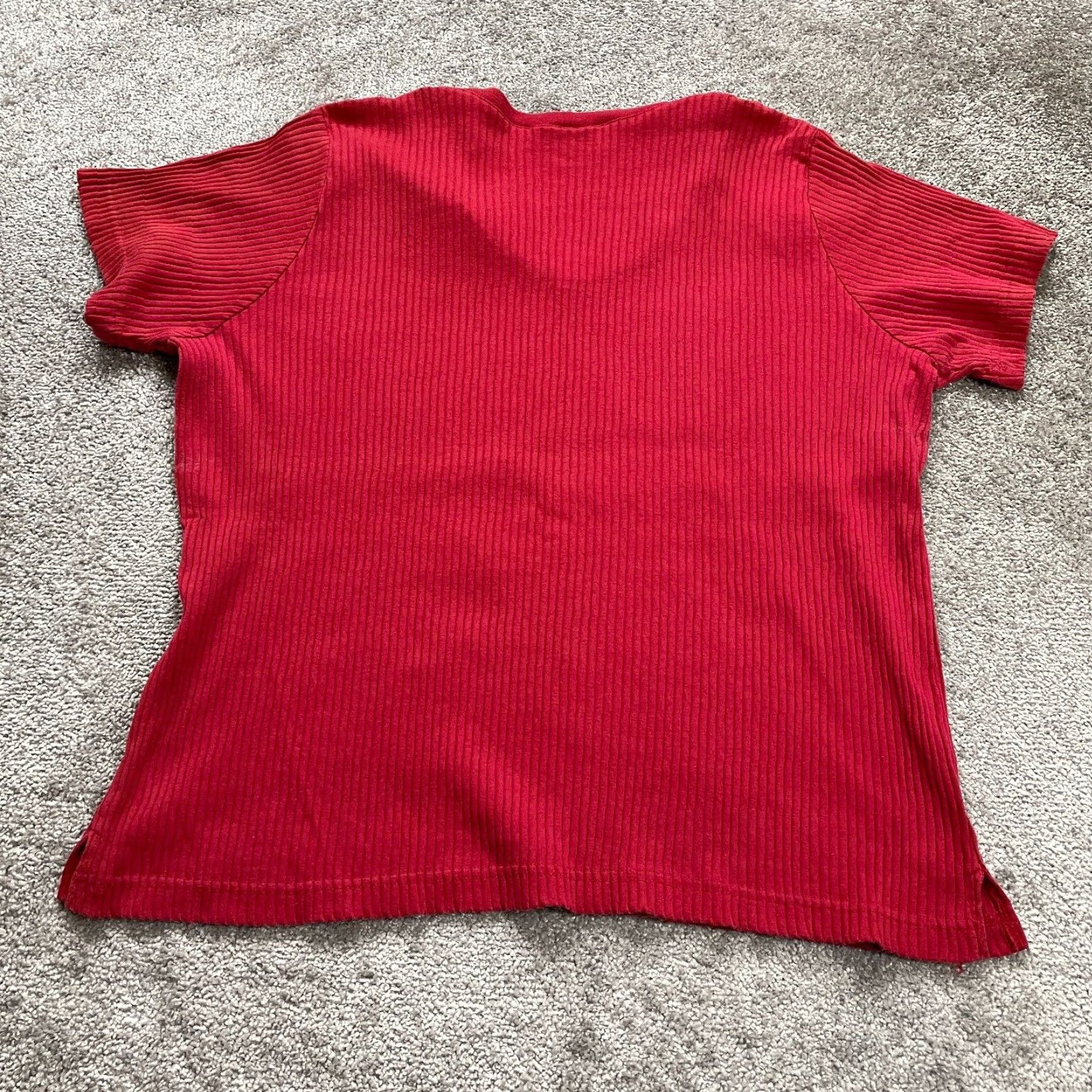 Vintage Kelly Renee Shirt Red 2X Womens Ribbed V Neck Casual Short Sleeve Soft Ladies Size XXL / US 16-18 / IT 52-54 - 2 Thumbnail