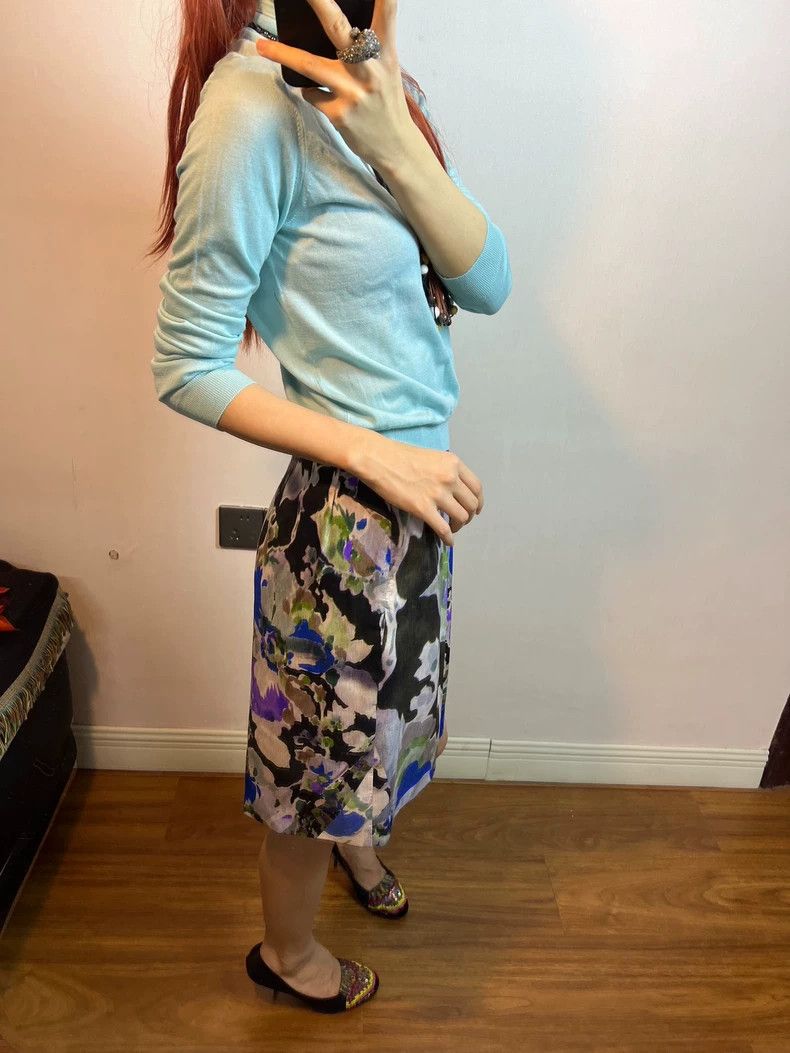 Dries Van Noten DRIES VAN NOTEN Black, white and green silk half skirt Size 35" - 8 Thumbnail