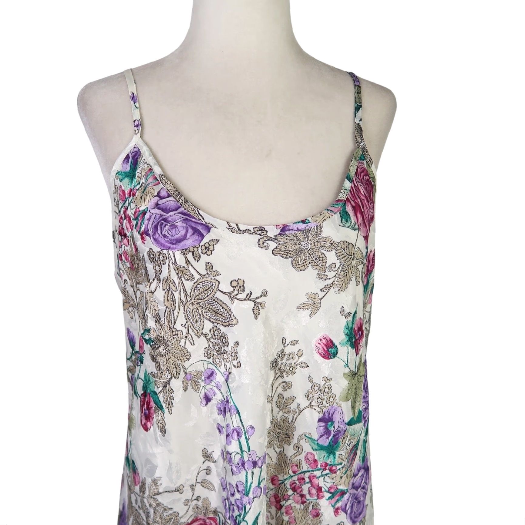 Vintage VINTAGE 80s California Dynasty Cream Floral Satin Slip Dress Nighty L Women Slim Bias Cut Satin Polyester Floral 80s Size L / US 10 / IT 46 - 2 Thumbnail