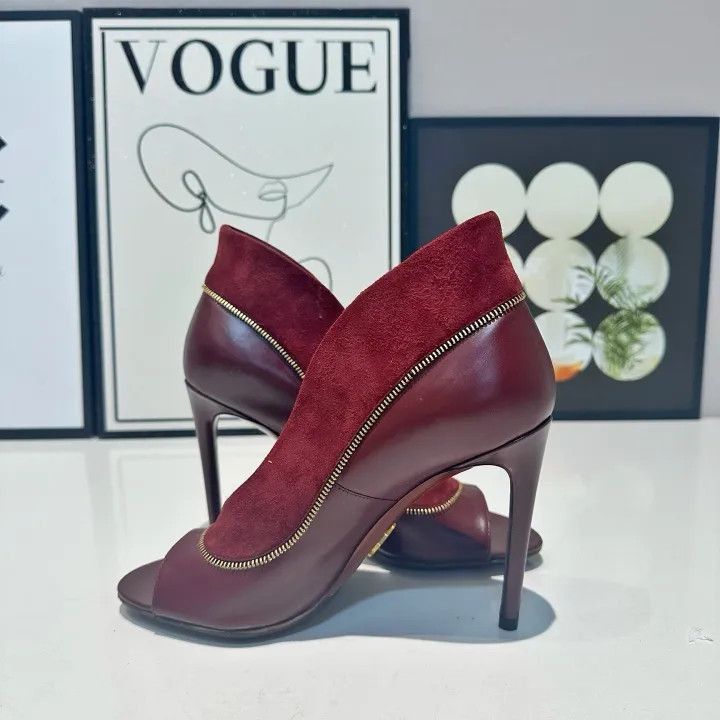 Louis Vuitton Louis Vuitton Burgundy Peep-Toe High Heels -2508 Size US 7 / IT 37 - 4 Thumbnail