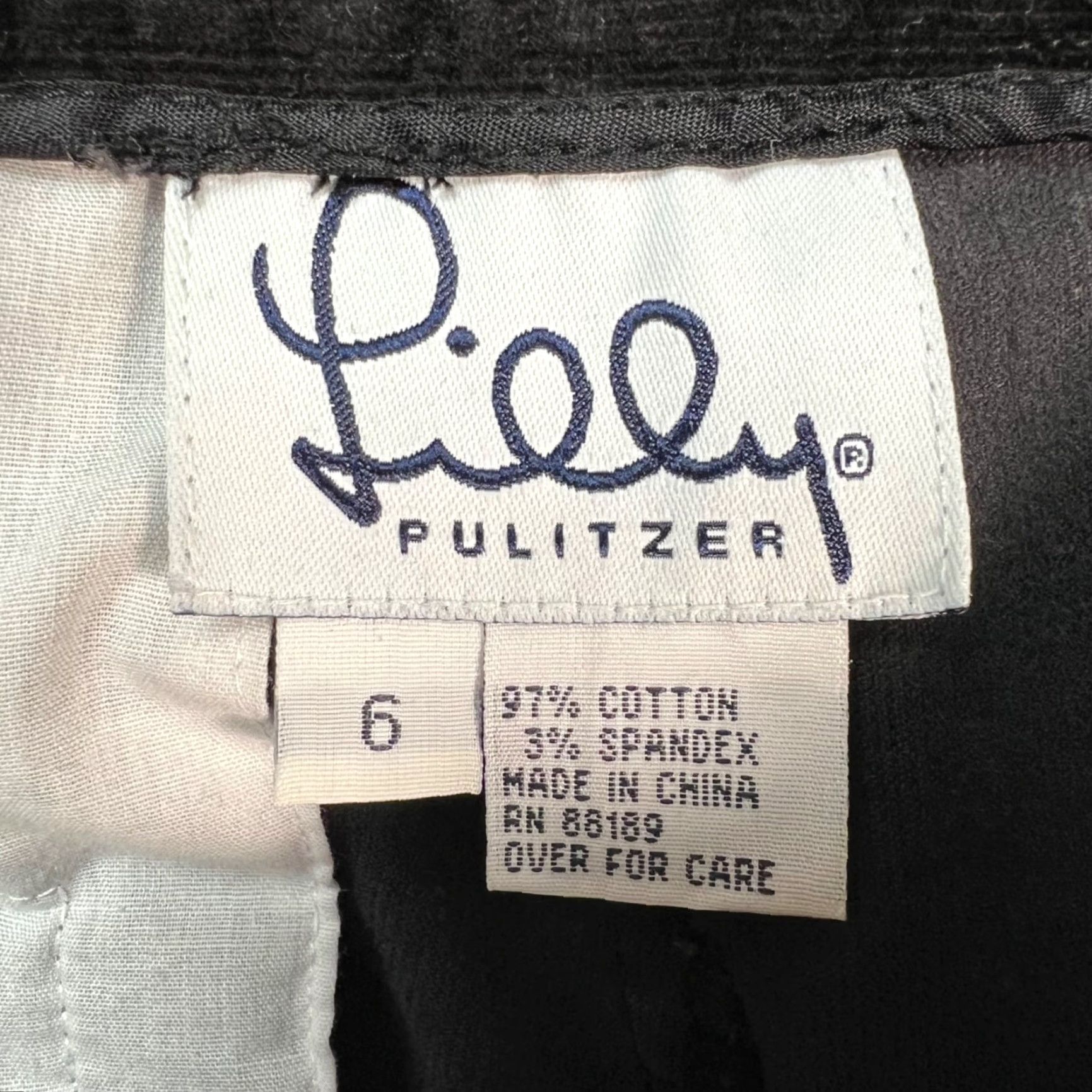 Lilly Pulitzer Lilly Pulitzer Womens Pants Black Corduroy w/ Rainbow Waistband Size 6 Dress/Flat Front Straight Inseam 26in Size 28" / US 6 / IT 42 - 3 Thumbnail
