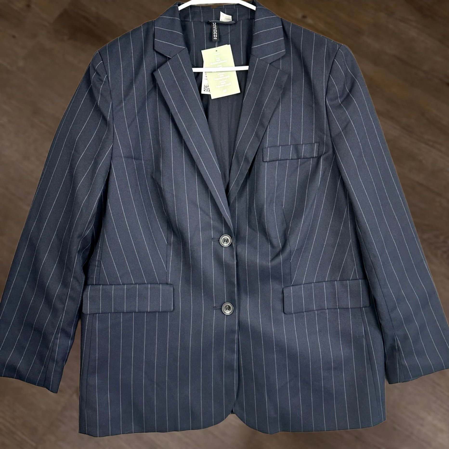 H&M H&M Divided Blazer Women L Dark Navy Pinstripe Office Size L / US 10 / IT 46 - 1 Thumbnail