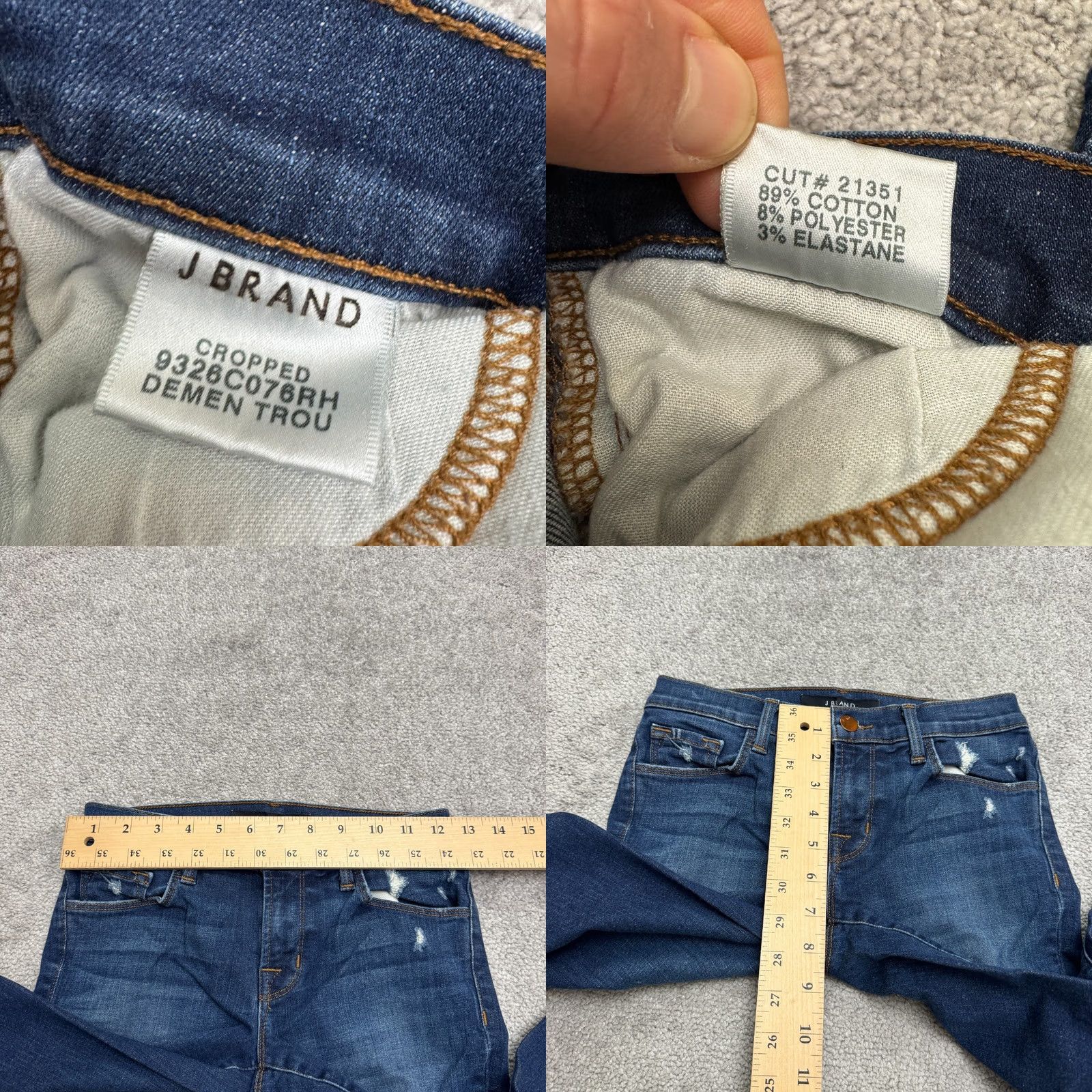 J Brand J Brand Demen Trou Jeans Womens 25 Blue Mid Rise Cropped Distressed Denim Casual Size 42" / US 20 - 8 Thumbnail