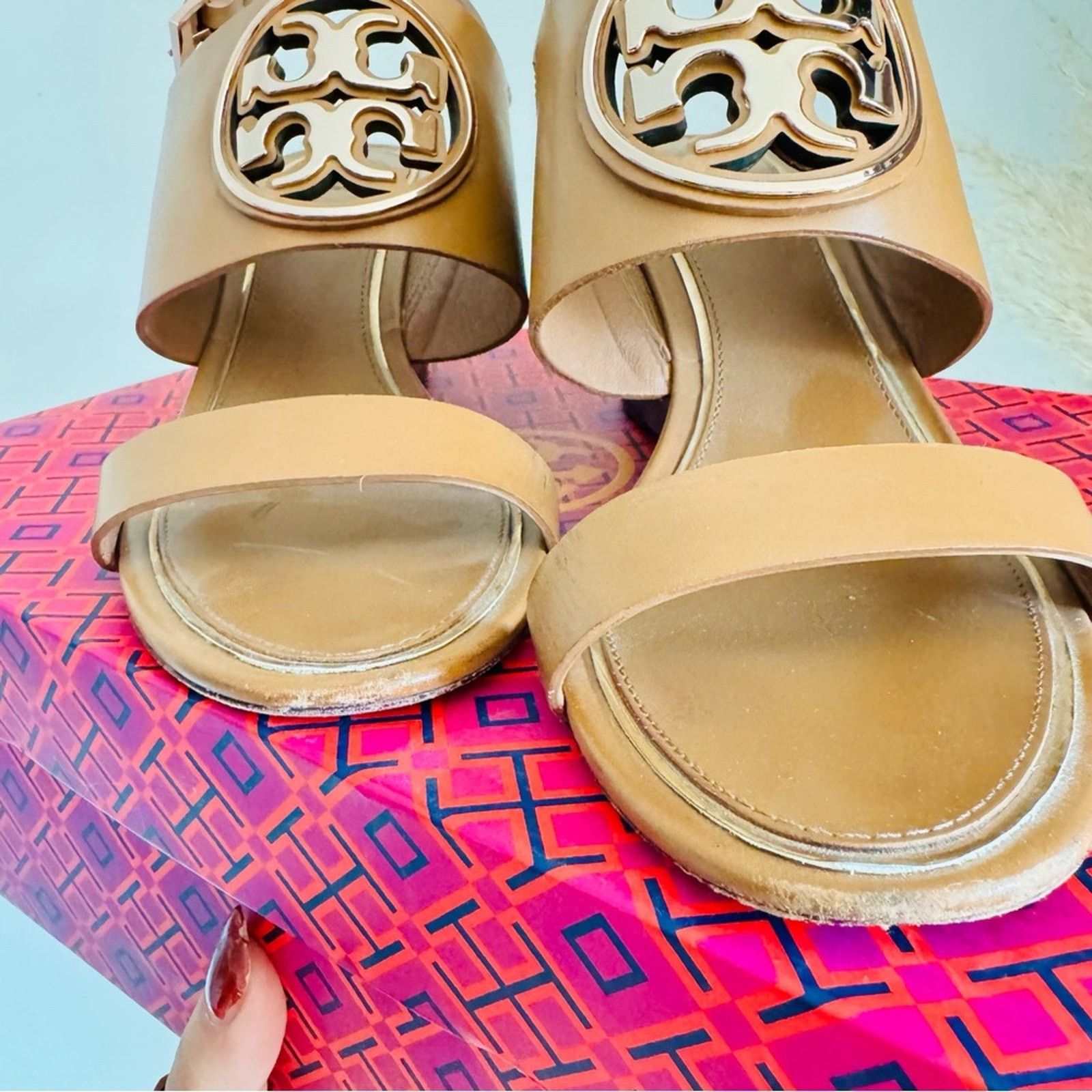 Tory Burch TORY BURCH Brown Leather Rose Gold Miller Wedge $350 Sandals Size US 8.5 / IT 38.5 - 16 Thumbnail