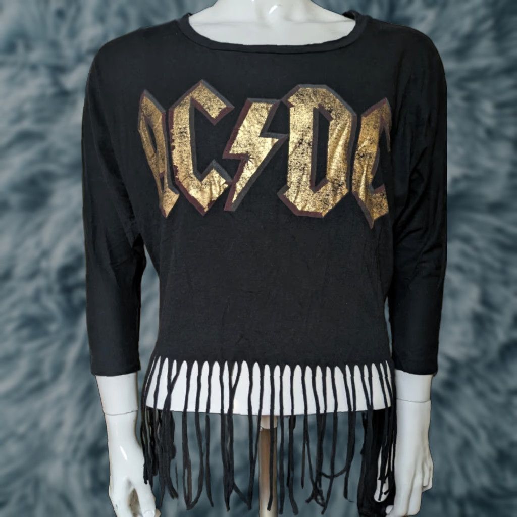 Forever 21 Womens AC/DC Long Sleeve T-Shirt Fringes Shirt Rock N Roll Band Size M / US 6-8 / IT 42-44 - 1 Thumbnail