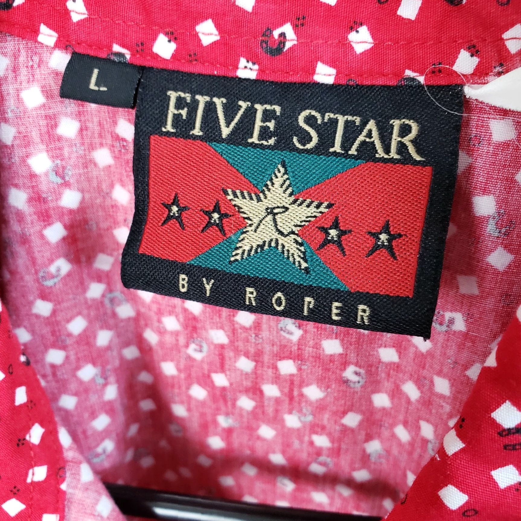 Roper Roper Five Star Button Up Shirt Red White Horseshoe Print Womens Large Cotton Shirt Size L / US 10 / IT 46 - 5 Thumbnail