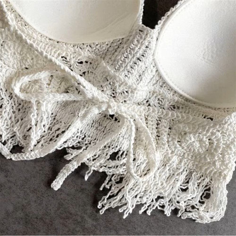 Other White Handmade Crochet Lace Halter Bralette Top, Crop Top Size ONE SIZE - 8 Thumbnail
